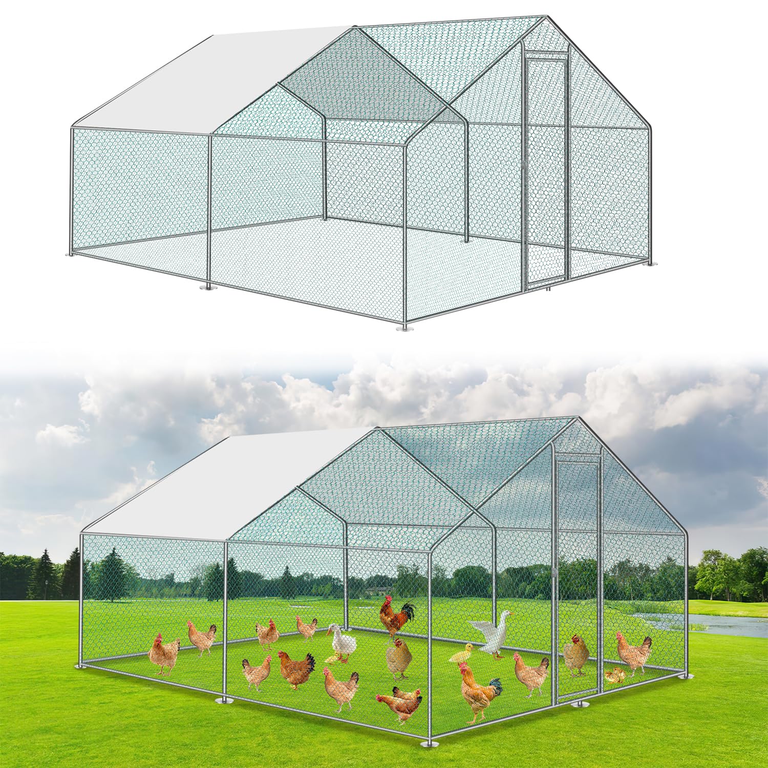 3 x 3 x 2 m Gallinero con cerradura y puerta, recinto para animales de metal, 9 m², gallinero, exterior, para jaula de pollo para animales pequeños