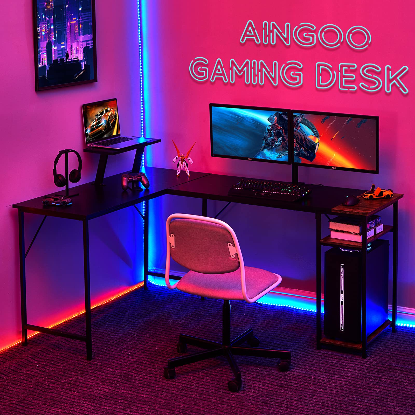 Buy Aingoo Corner Desk with Shelves L Shaped Desk for Home Office