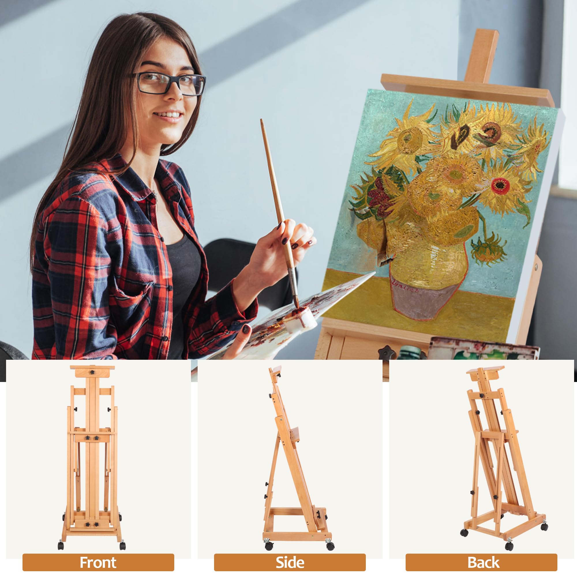 OEKBW-256 リフトアンドバランスイーゼル美術絵画無垢材ディスプレイ引き出しイーゼル絵画固体