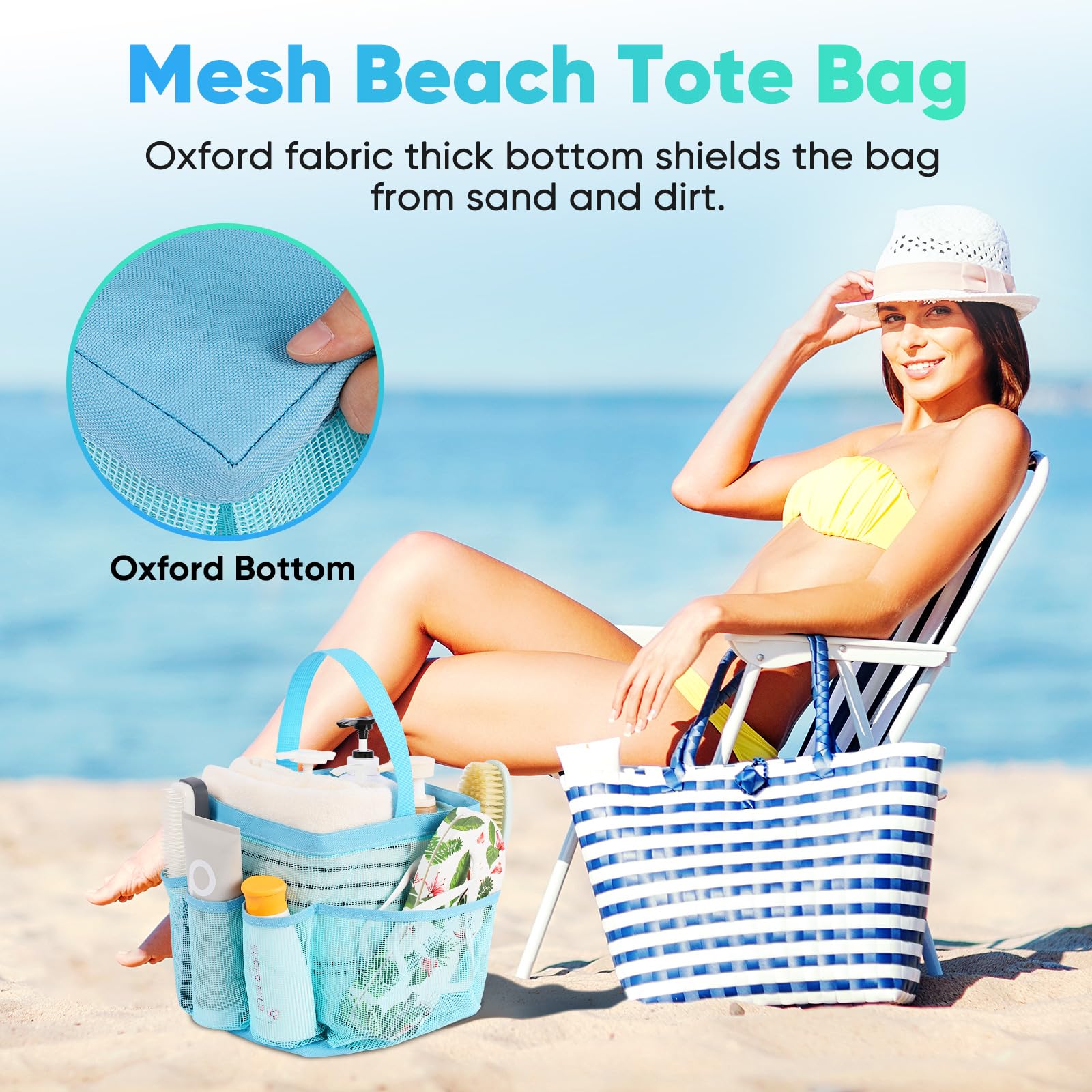 Borsa Portaoggetti Doccia In Rete Grande Con 8 Tasche - Asciugatura Rapida Per Palestra, Spiaggia E Viaggi - 2