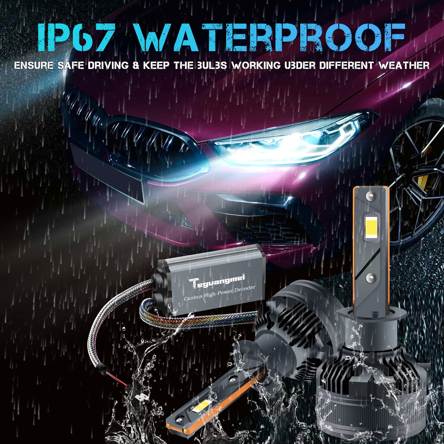 H1 Bombillas LED para Faro, Canbus Sin Error Anti Hiper Flash 160W 30000LM 600% Brillo 6000K Blanco LED Hi/Lo Beam Lámparas, Recambio para Kit de Faros Coche (2 Lampara)
