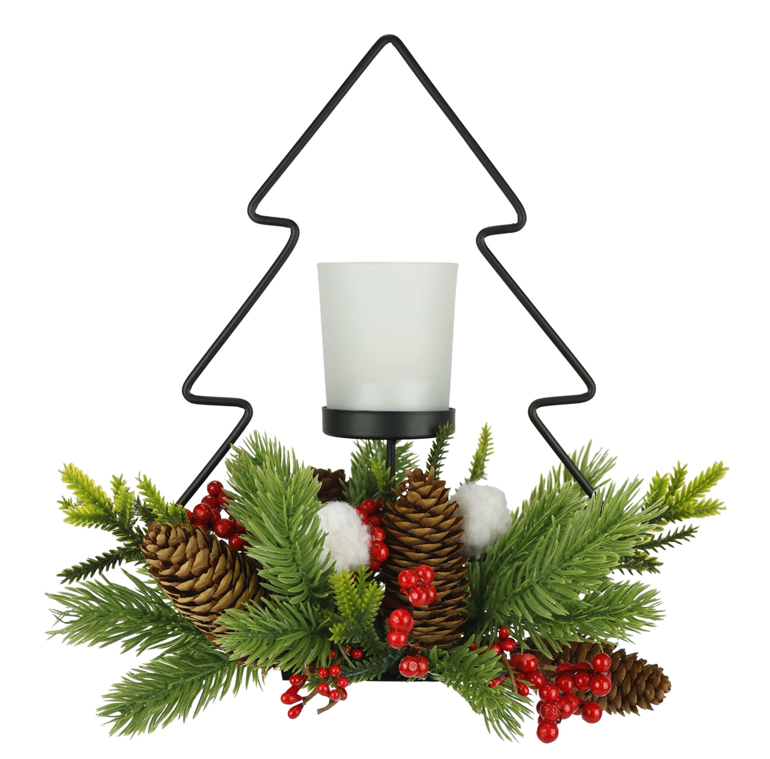 Photophore en verre et métal pour décoration de Noël et table