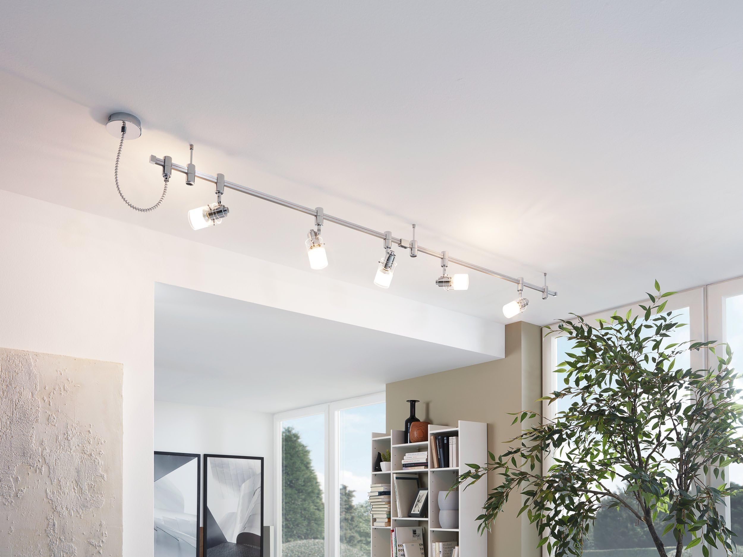 Eglo LED lámpara de techo Vilanova, lámpara de techo de 5 luces, foco de techo en aluminio, metal y vidrio, lámpara para salón en cromo, lámpara para pasillo, focos con bombillas GU10, luz cálida
