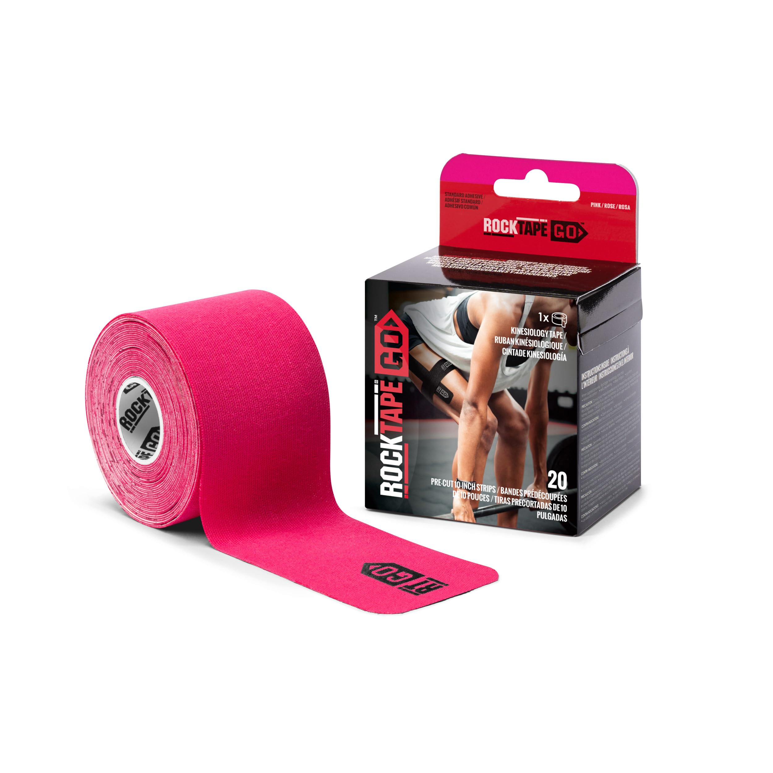 RockTape Go Standard Adhesive Pre-Cut Kinesiology Tape (Pink)