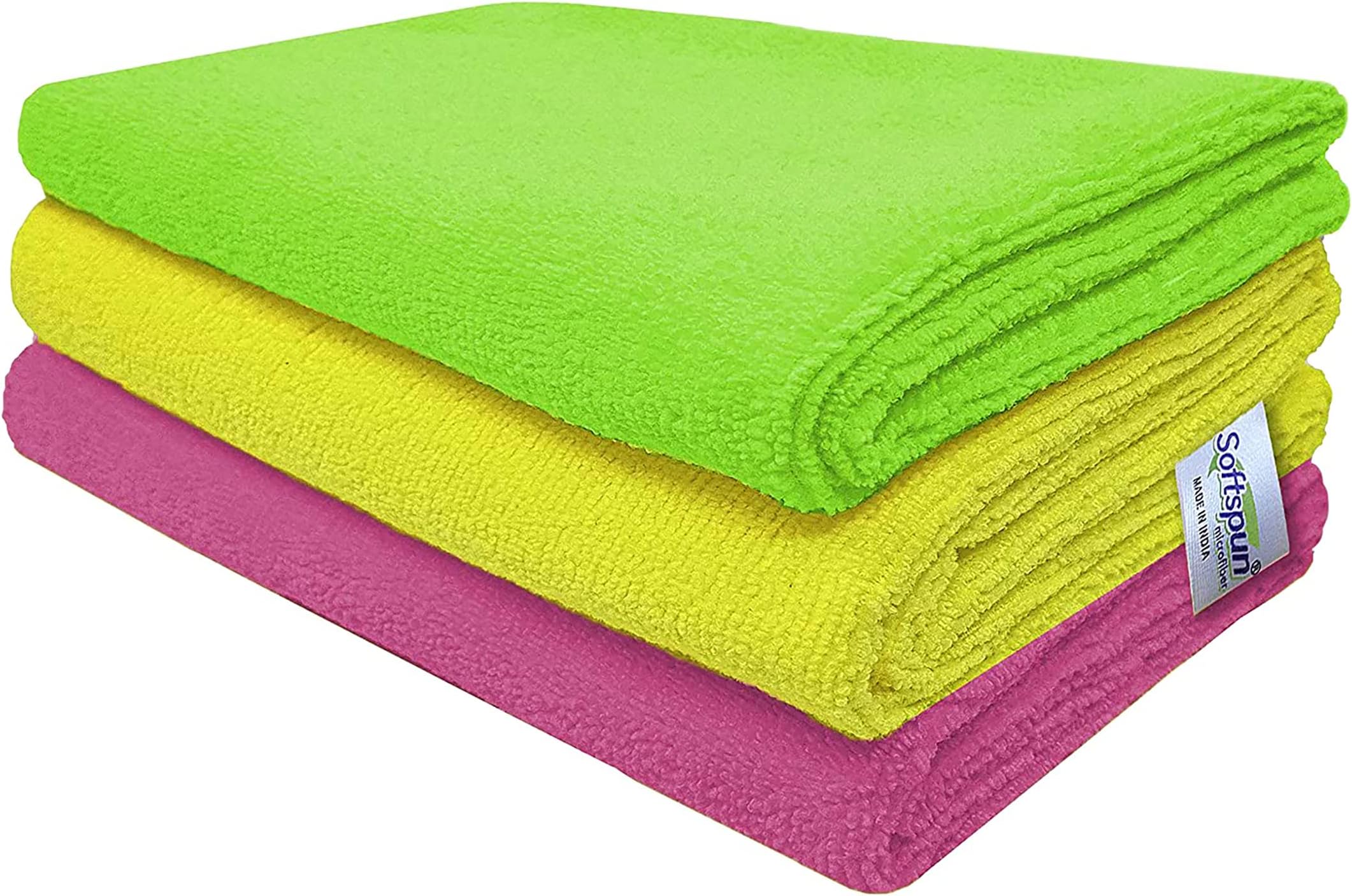 SOFTSPUN Microfiber Cloth 3 pcs 40x60 cms 340 GSM Multicolor Thick Lint