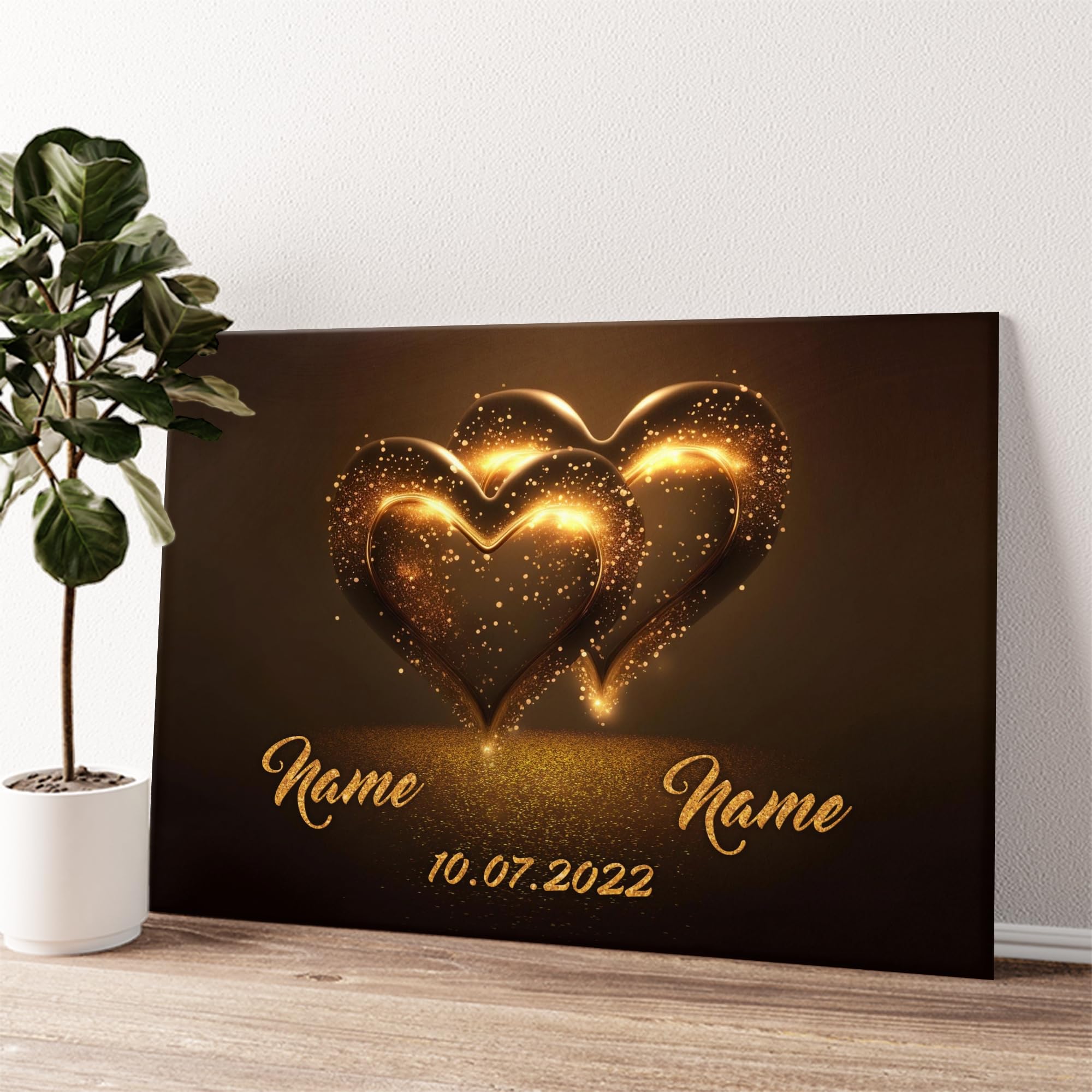 Liebesleinwand Personalisiertes Geschenk für Partner Glitzernde Herzen Geschenk Jahrestag, Verlobung, Hochzeitstag | Leinwandbild romantisch gestalten