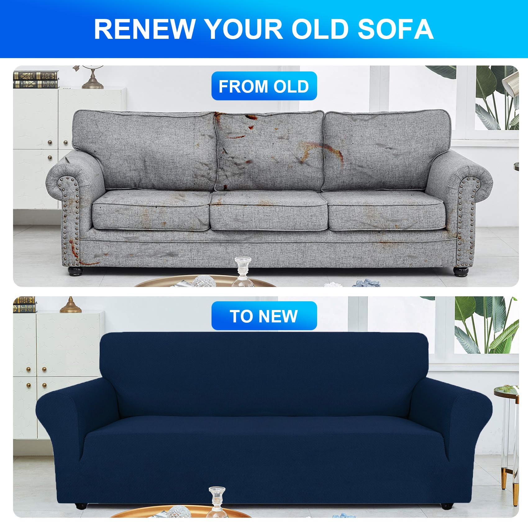 CYCMACO Copridivano 1 Posto Con Braccioli, Copridivani Elasticizzato Antiscivolo, Universale Moderno Copripoltrona Antigraffio, Sofa Cover Antimacchia, Lavabile In Lavatrice, Blu scuro