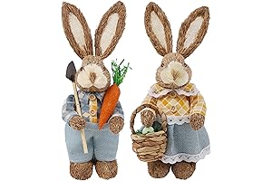 Perfect Easter Carrot Decor : Rustic Straw Bunny Figurines Tabletop Spring Decor