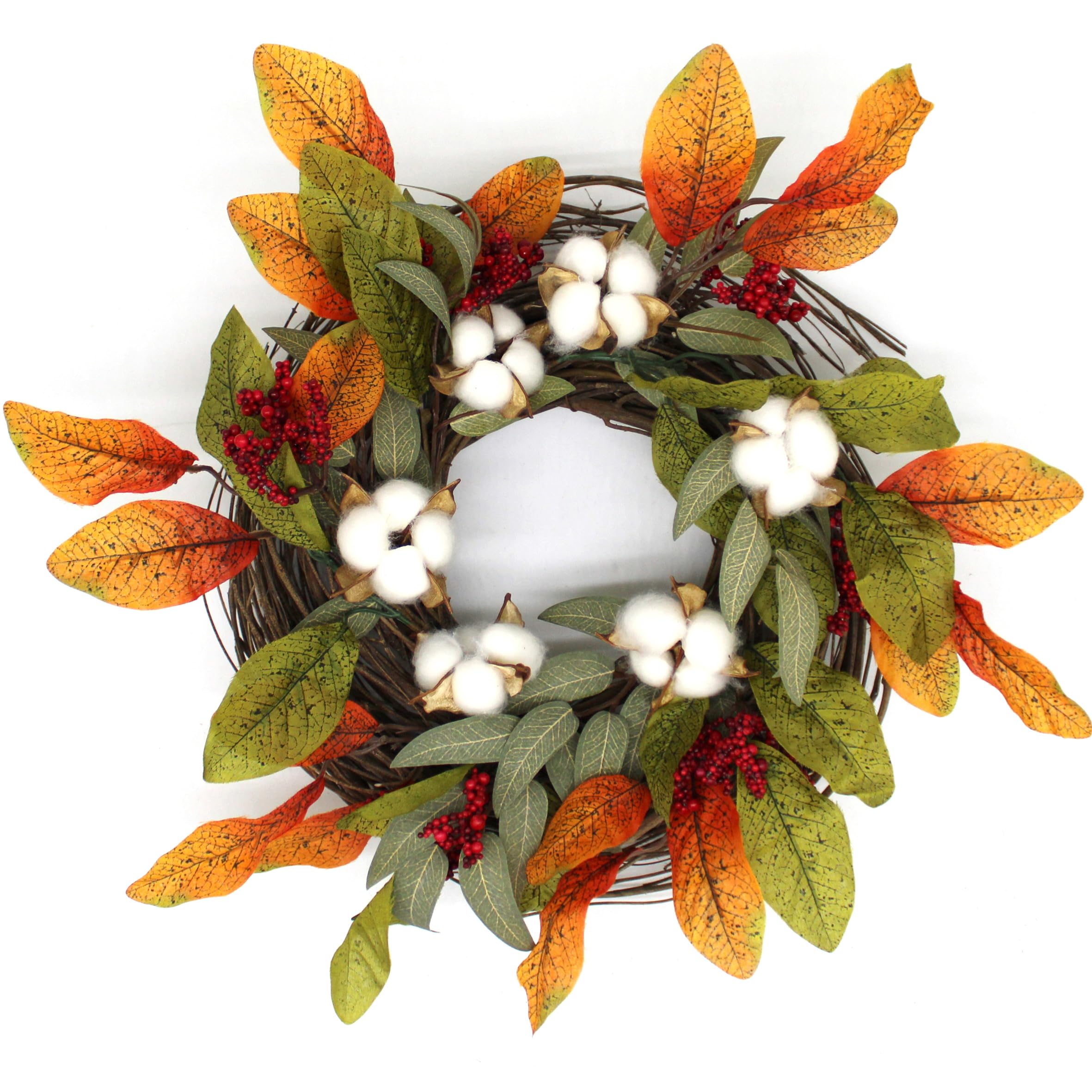 Couronne d'automne de feuilles artificielles déco intérieur extérieur 35cm
