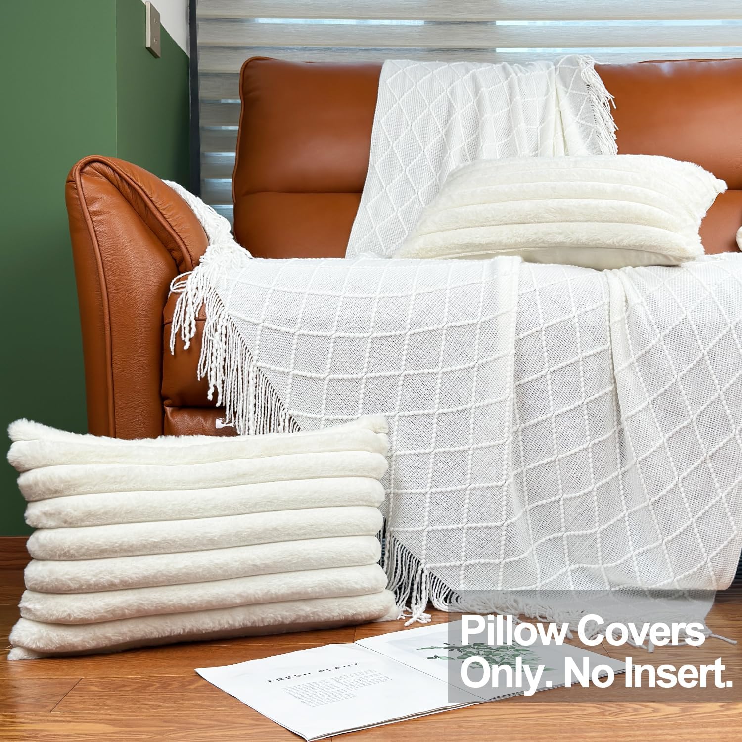 12x20 Throw Pillow Covers Set of 2, Decorative Faux Fur Covers for Bed, Couch Soft Fluffy Pillow Cover with Velvet Back for Living Room, Neutral Home Décor Accent for Sofa - Cream White - Image 2