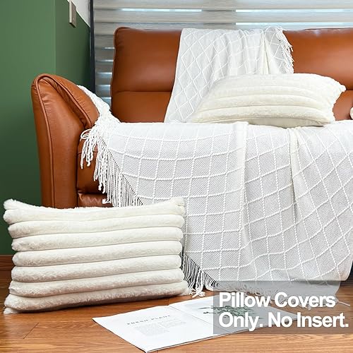 Miniatura 2 de Juego de 2 fundas de almohada de 12 x 20 pulgadas, fundas decorativas de piel sintética para cama, funda de almohada suave y esponjosa con respaldo