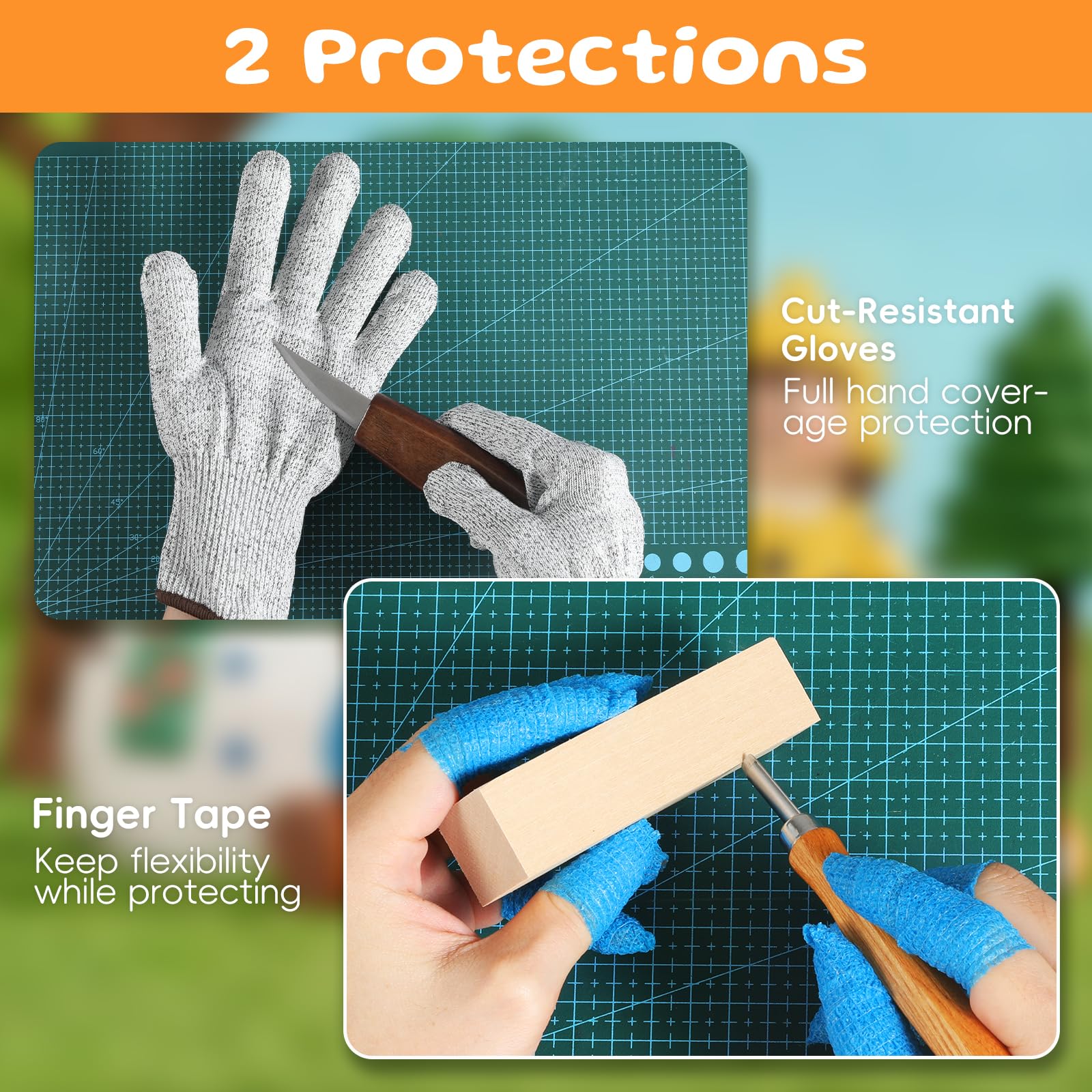 Housolution Kit de Tallado en Madera con Bolsa de Transporte，29PCS Incluye Cuchillos, Cinceles, Bloques de Tilo y Guantes, Herramientas de Carpintería para Principiantes y Aficionados al Bricolaje