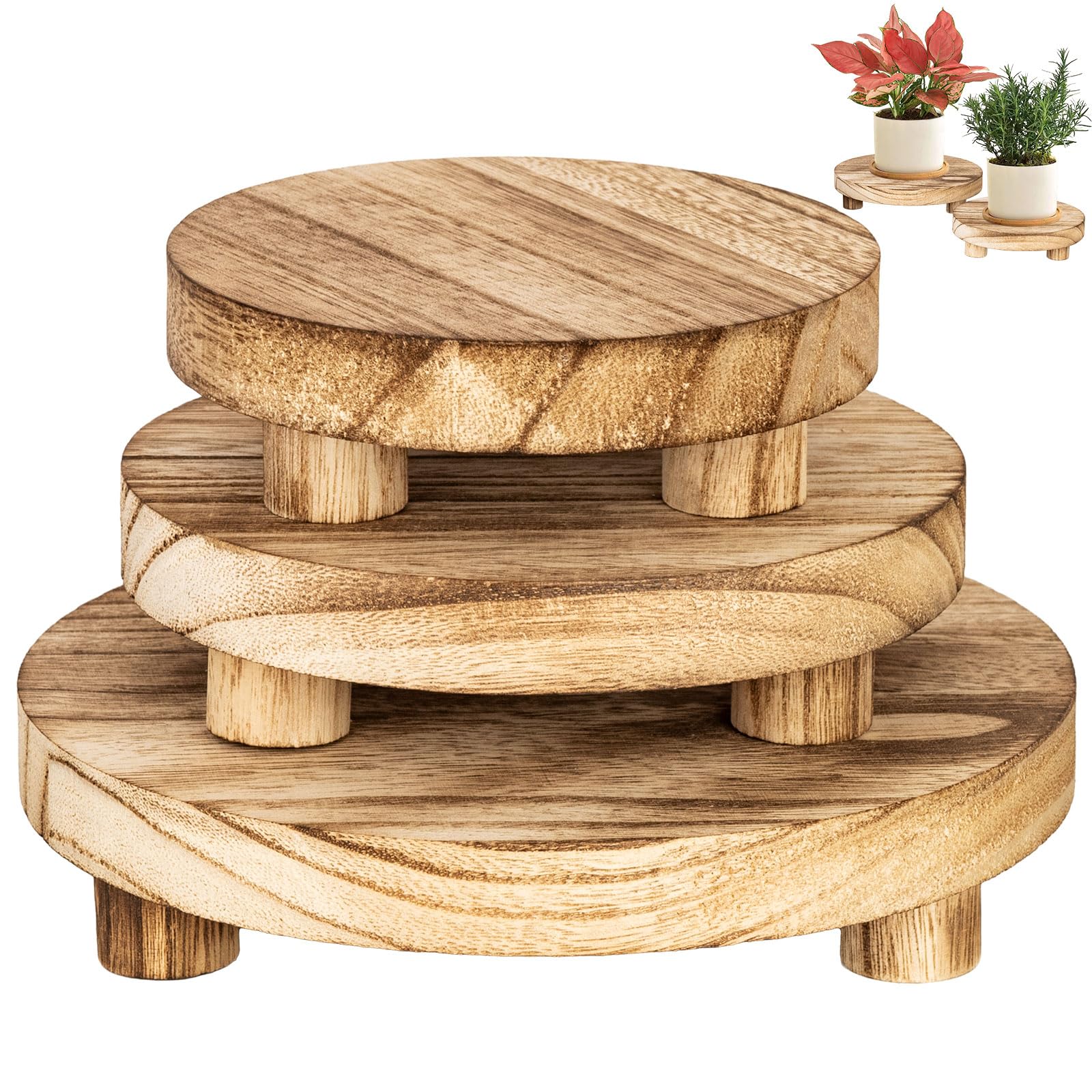 Photo 1 of RFORPLY 3 pcs Wooden Stool Display Stand, Round Plant Stand, Farmhouse Indoor Small Plant Stand Round Display Stand Wood-Flower Pot Supports Plant for Indoor Outdoor Home, GardenPatio Decorative