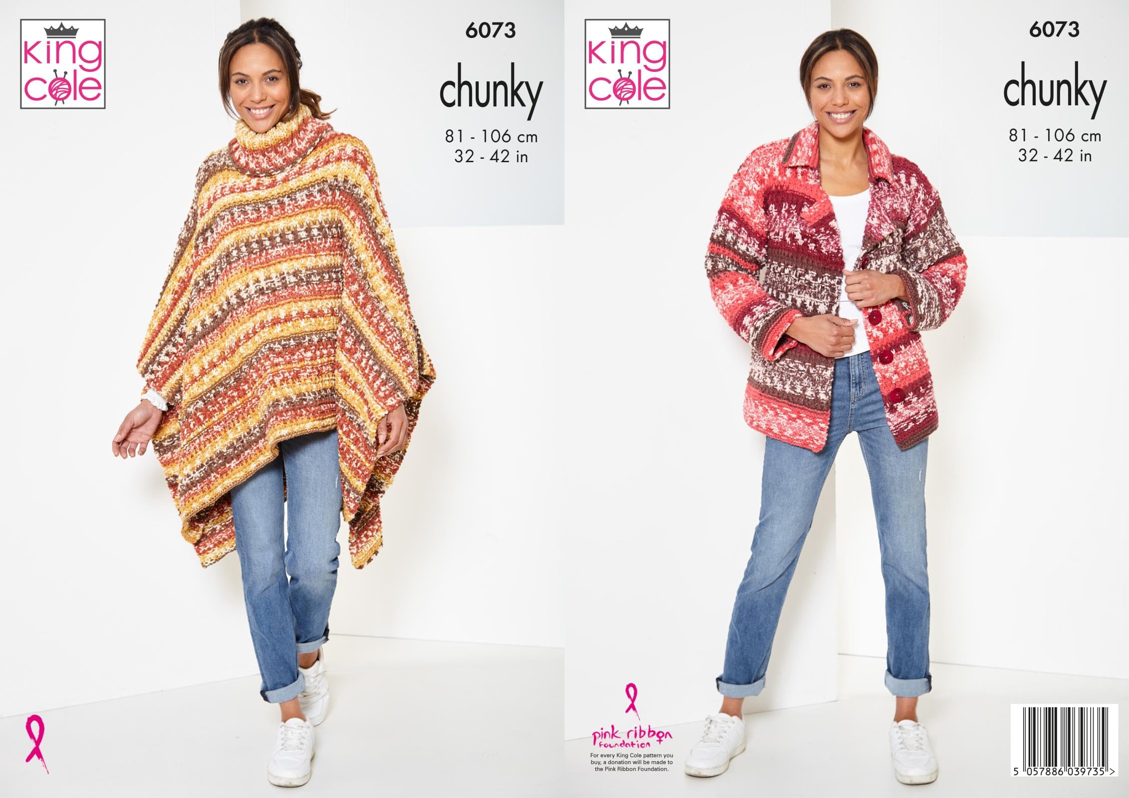 King Cole Ladies Easy Knit Chunky Knitting Pattern Poncho or Cardigan 6073