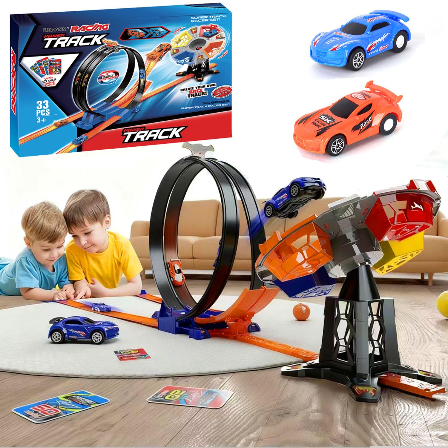 Race Track Sets, Two-Player Competitive Car Race Track Toys for Kids, 2 High Speed Race Cars, 360° Loop Track Car Toys for Boy Girls Christmas Birthday Gift (B Race Car Set)