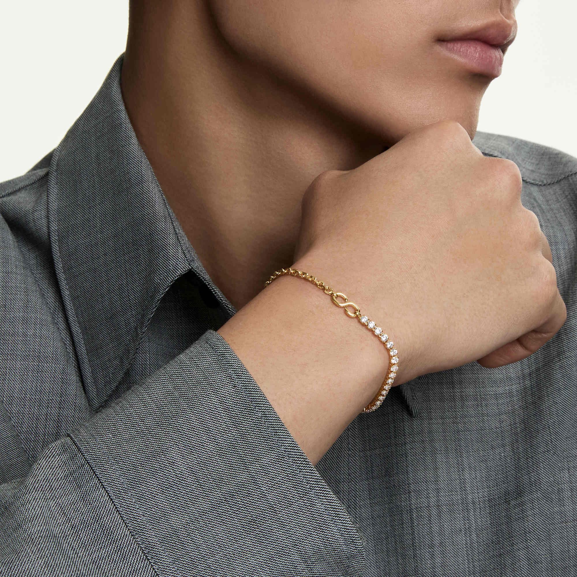 Swarovski Matrix Bracciale, Taglio Rotondo, Bianco, Finitura Oro 18 Carati