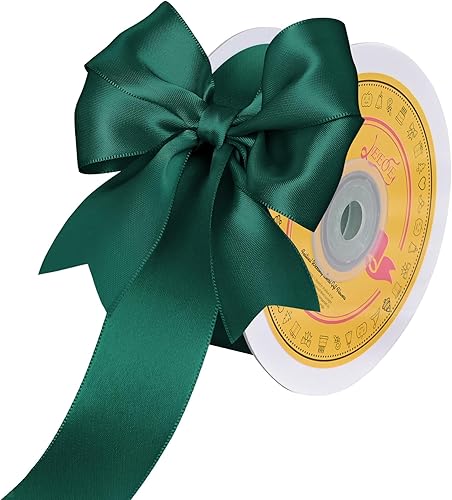 Miniatura 1372 de Cinta de satén verde esmeralda de doble cara de 1-1/2 pulgadas x 50 yardas, cinta de poliéster verde esmeralda para envolver regalos, muy adecuada