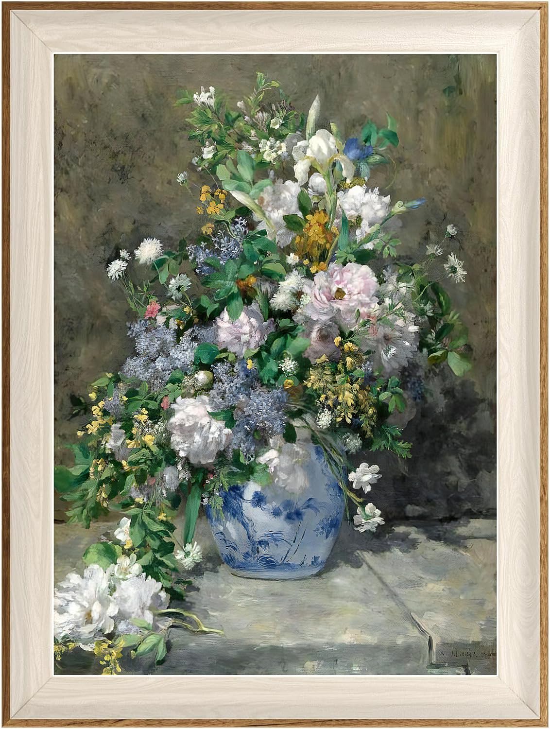ASTRDECOR Framed Canvas Prints Art Vintage Decor for Living Room, Wildflowers Prints Botanical Wall Art Home Decor, Aesthetic Classical Floral Paintings, Bouquet in Blue White Porcelain Vase 12"x16" — image 1