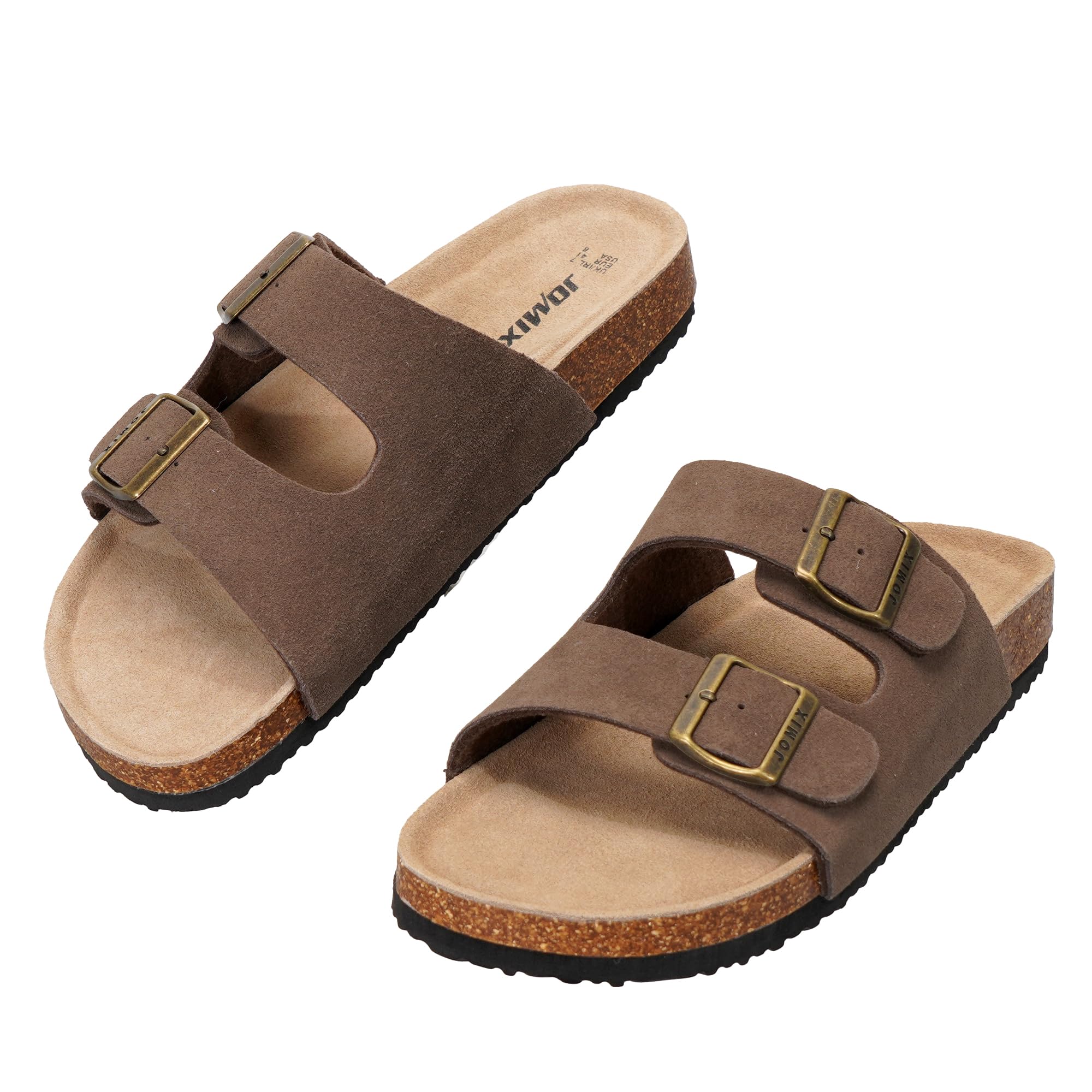 JOMIX Sandalias Hombre de Cuero con Doble Hebilla Zuecos Verano con Plantilla de Corcho Cómoda Chanclas de Planas y Antideslizantes