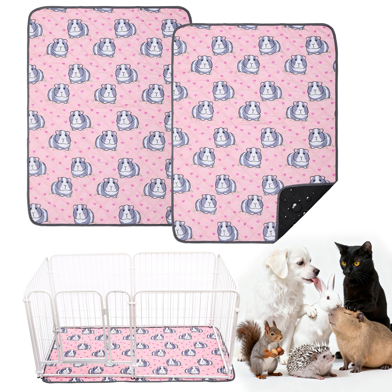 HOZKUY 2 Stück PIPI Pads 90x70cm für Meerschweinchen, wasserdichte & rutschfeste Unterlage mit 4 Lagen, super saugfähige, waschbare Wiederverwendbare Kleintiermatten für Hamster, Kaninchen, Welpen