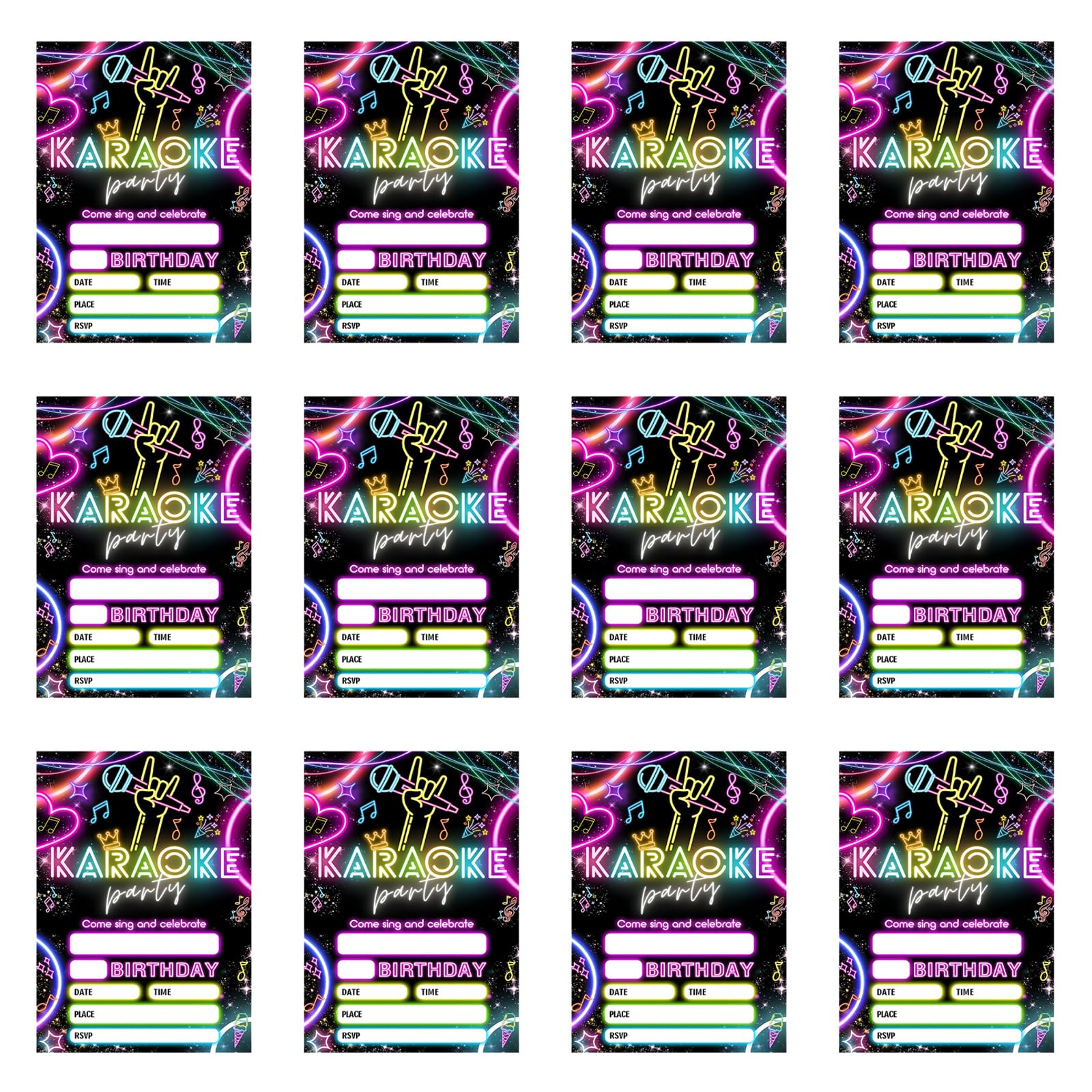 ZEPFJHE 12Pcs Glowing Fluorescent Greeting Card 5x7Inch Birthday Invitations for Birthdays Celebration and Social Gatherings Invitation Cards