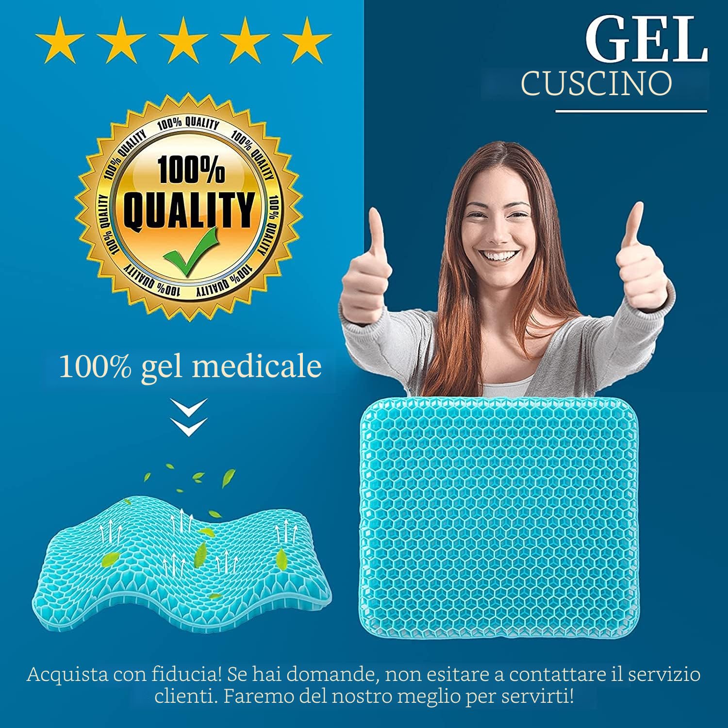 Cuscino Gel Per Sedia,Cuscino antidecubito-Cuscino gel Elastico per Il Sostegno del Sedile,Fresco e Traspirante, Cuscino per Sedia Ufficio per Ridurre la Pressione Su Fianchi (blu latte, 43*38*4)