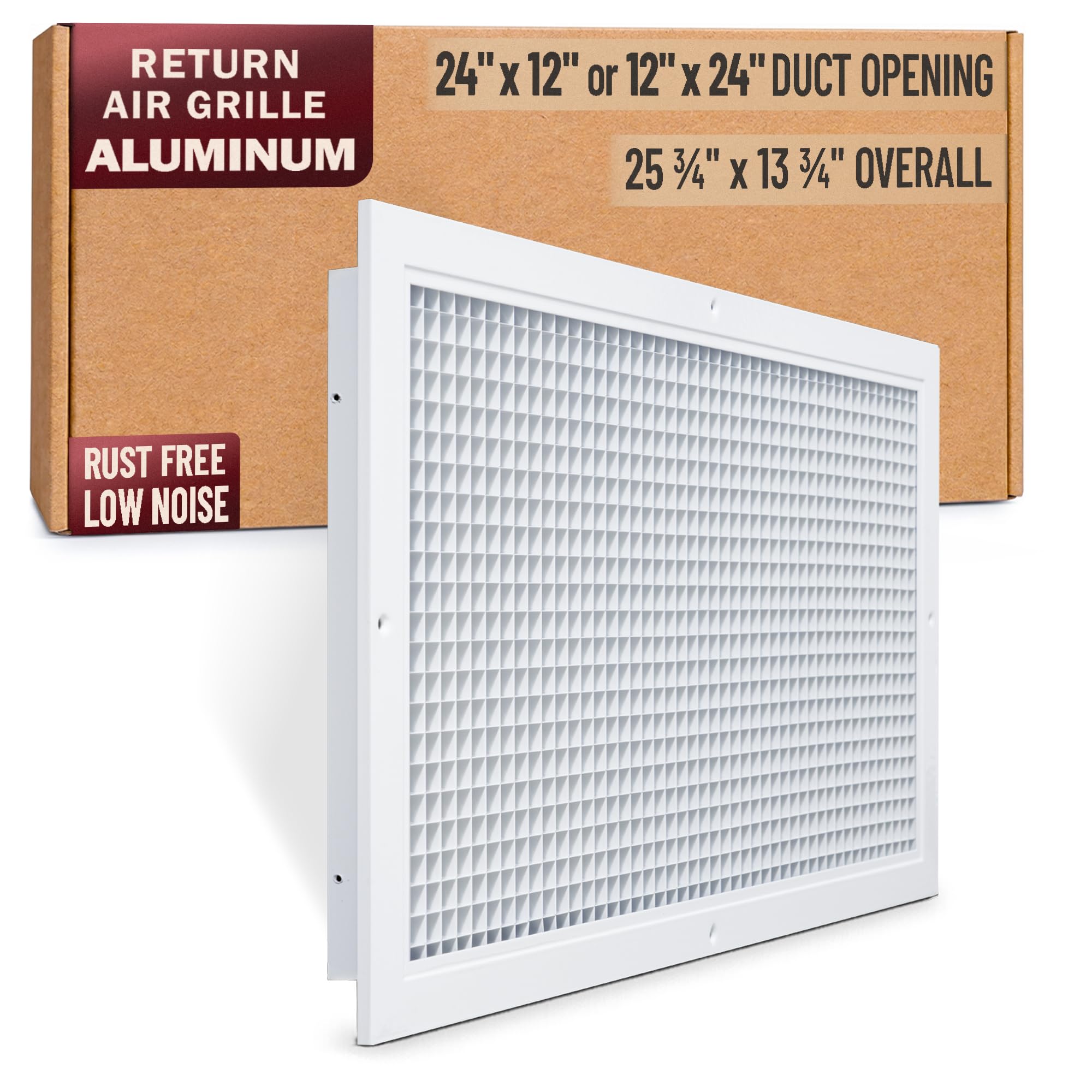61 x 30,5 cm [Taille de l'ouverture du conduit] Grille de retour d'air en forme de cube en aluminium | Grille d'aération pour paroi latérale et plafond, blanc | Dimensions extérieures : 65,4 x 34,9 cm