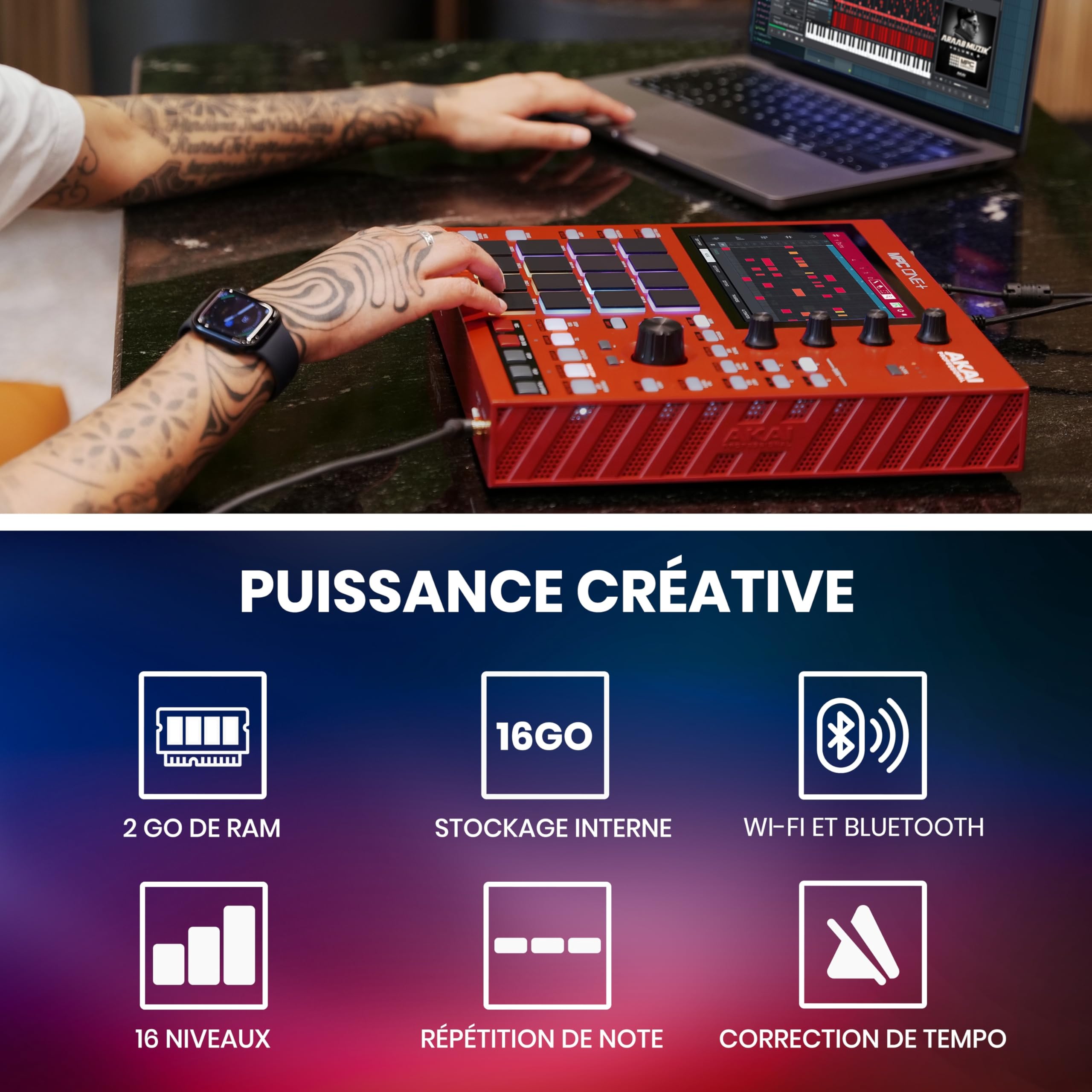 Akai Professional MPC One+ Standalone Drum Machine, Beat Maker et Contrôleur MIDI avec WiFi, Bluetooth, Pads de Batterie, Plug-ins de Synthèse, Écran Tactile et Intégration Native Instruments