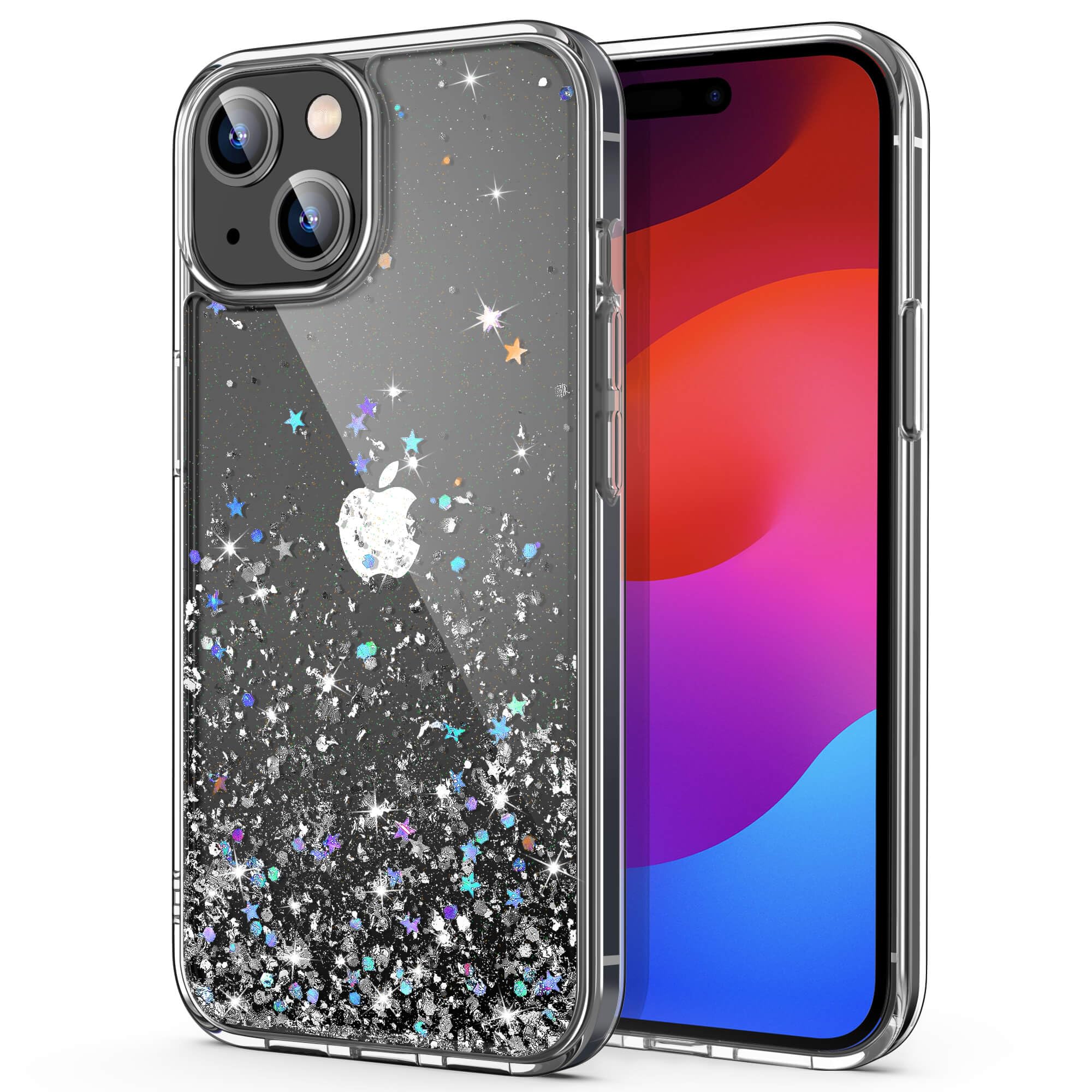 ULAK Designed for iPhone 15 Plus Case Clear Glitter, Bling Sparkly Soft TPU Bumper Hard Cover for Women Girls Transparent ...