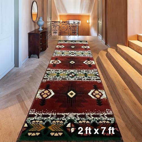 YHSF Southwest Native American Area Rug 2'x7' Burgundy