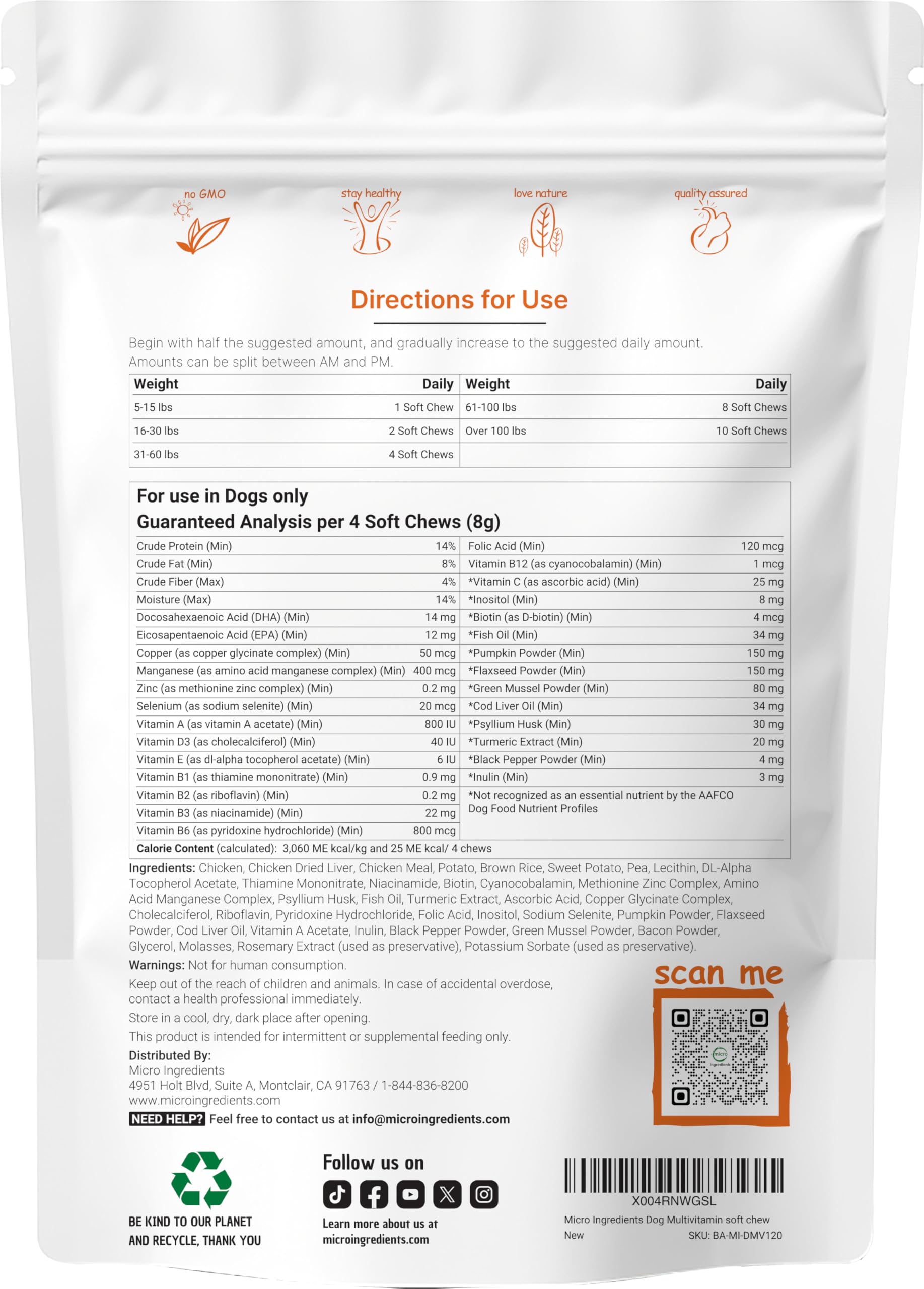 Micro Ingredients 25-in-1 Dog Multivitamin, 240 Soft Chews | Daily Essential Dog Vitamins and Supplements for Immune, Skin, Coat, Joints & Digestion Health* | Non-GMO, Chicken-Flavored — Amazon image 6