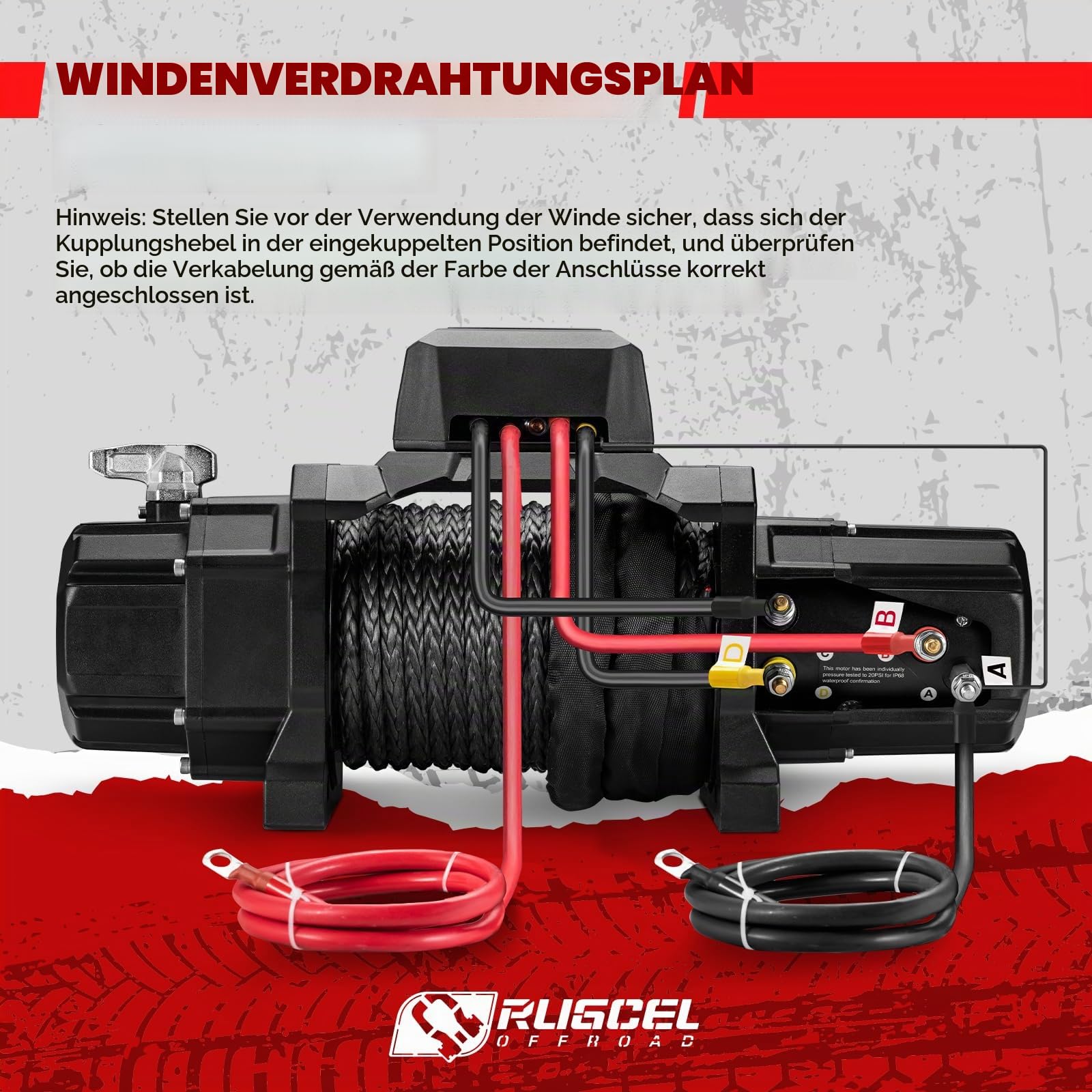 RUGCEL 20000LB Elektrische Seilwinde 12V, 9072KG Bergewinde mit Synthetikseil, IP67 Wasserdicht, für LKW, Traktor, Nutzfahrzeuge, Abschleppwagen, Offroad Fahrzeuge und Forstwirtschaft