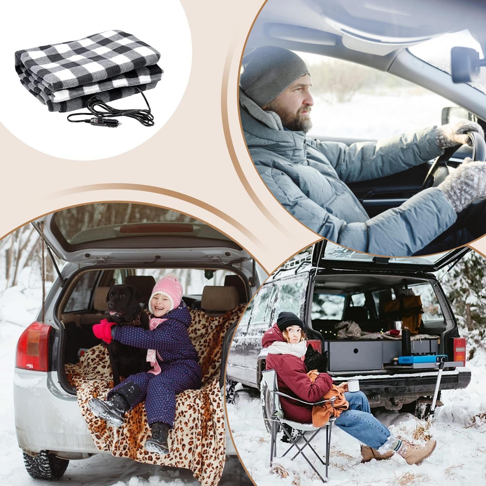 Coperta Riscaldante Per Auto Spegnimento Automatico Regolabile Morbida | Coperta Da Lancio Riscaldante Per Auto 12V Per Campeggio Viaggi Stradali Famiglia Donne Adulti Anziani