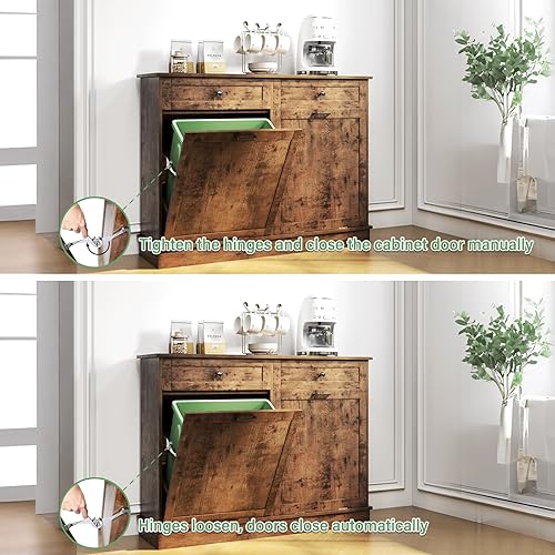 Miniatura 5 de TC-HOMENY Gabinete de basura de doble inclinación con cajón, armario de basura de 20 galones manual y apagado automático en modo automático, armario