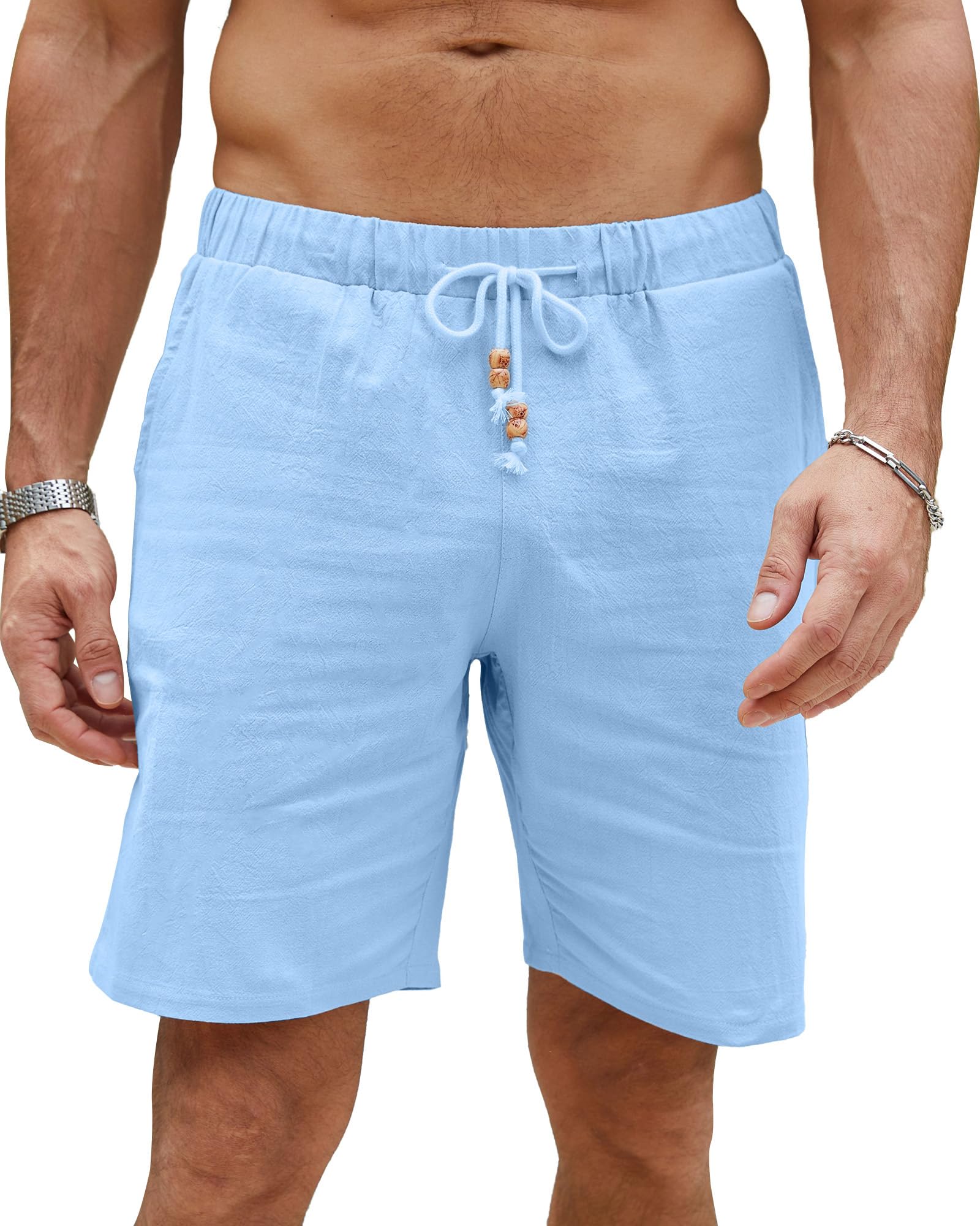 LVCBL Kurze Hosen Herren Leinen Leicht Sommershorts Leinenhose Herren Kurz mit Taschen