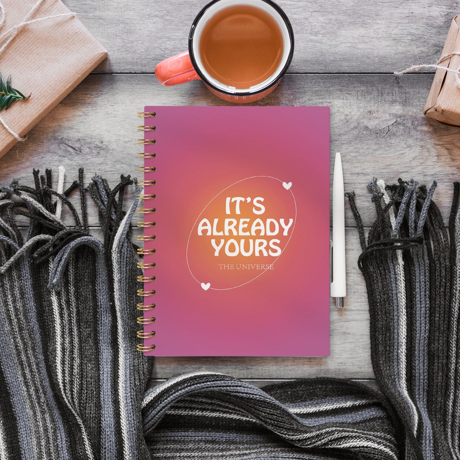 VONTP Taccuino alla moda Preppy Aura, It's Already Yours The Universe, quaderno a spirale con copertina rigida, diario a righe per scrivere, regalo preppy per donne e ragazze, 14 x 20 cm