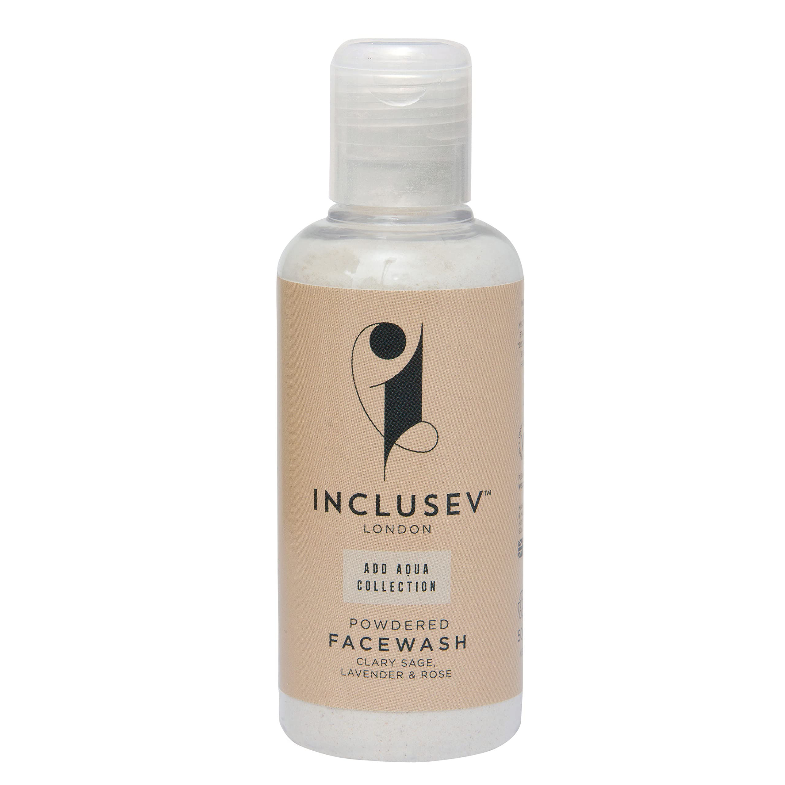Inclusev Face Wash Powder To Lather, Travel-Friendly, Natural, Nourishing, Brightening, ADD AQUA Technology Up to 120 Washes With Rose Hip, Orris Root & Hibiscus, Sage, Lavender & Rose 25g