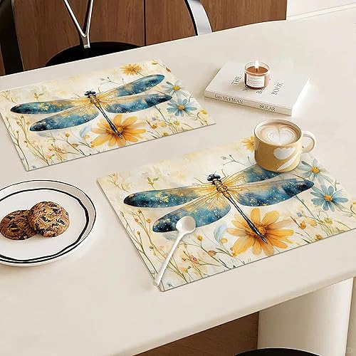 Miniatura 4 de Juego de 4 manteles individuales de libélula lavables para decoración del hogar, fiesta, interior, cocina, comedor, 12 x 18 pulgadas
