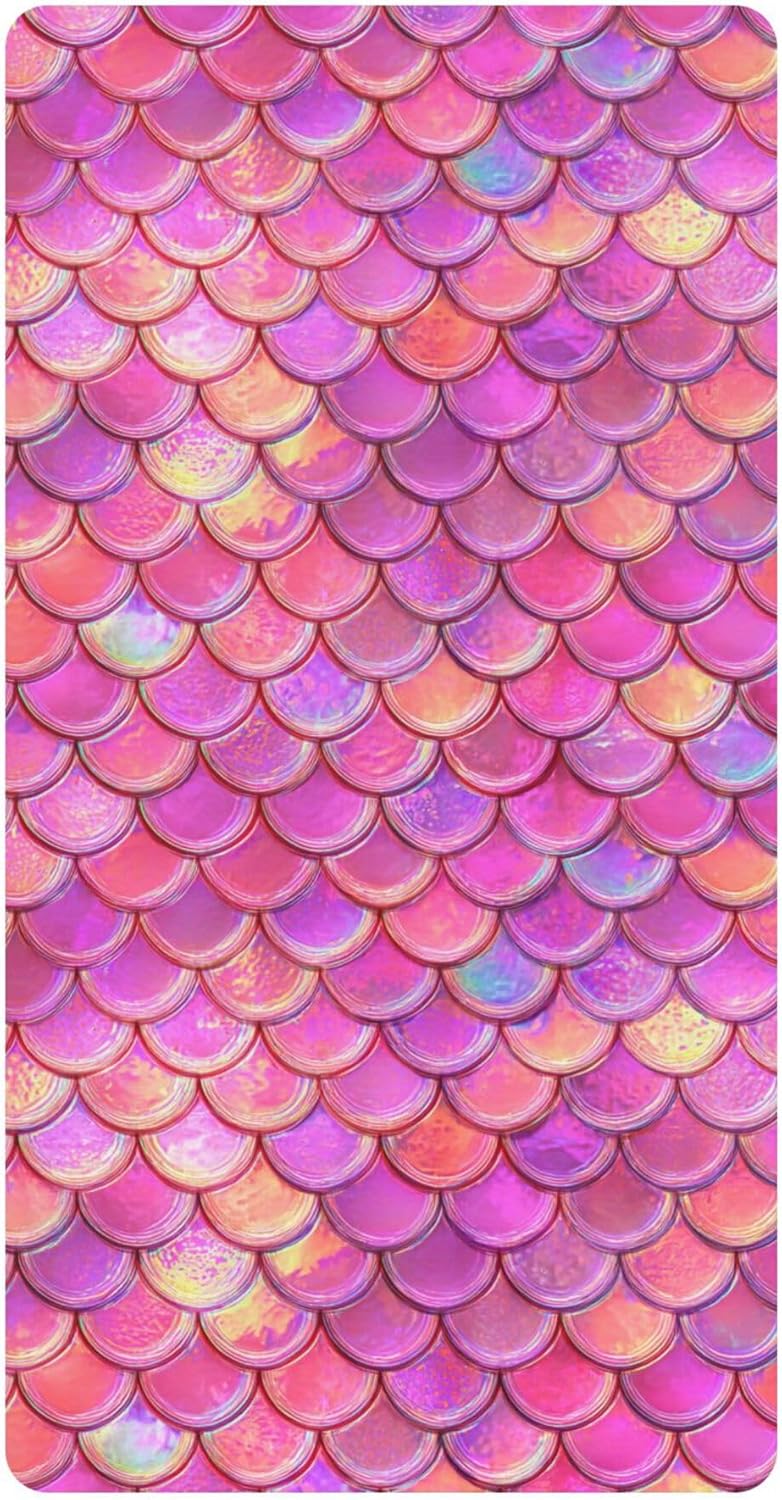Sea Mermaid Fish Scale Crib Sheets Soft Breathable Fitted Cotton Baby Crib Sheets Mattress Cover for Girl Boy, 52" x 28" x 9"