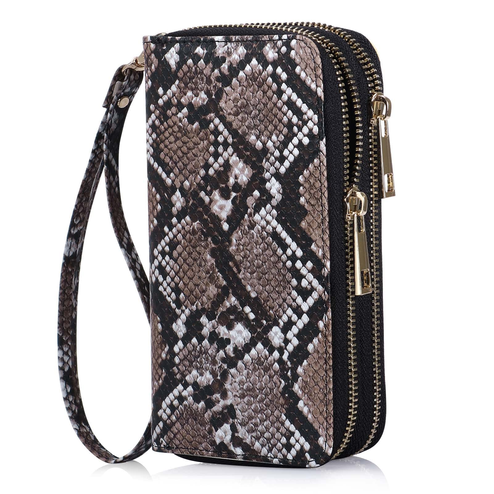 HAWEE Double Zipper Wallet for Woman Clutch Purse with Cell Phone Holder for Smartphone/Card/Coin/Cash