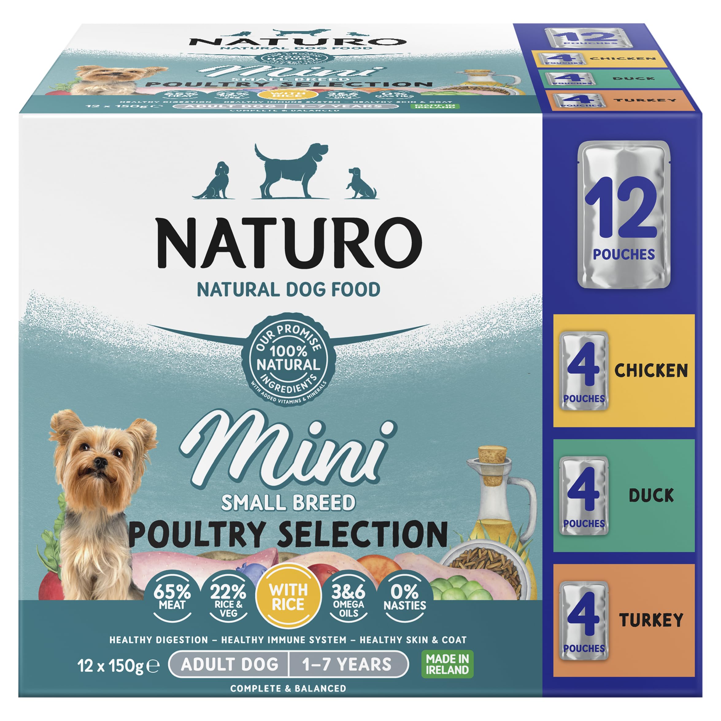 Naturo Mini Small Breed Poultry Selection with Rice Adult Dog 1-7 Years 12 x 150g