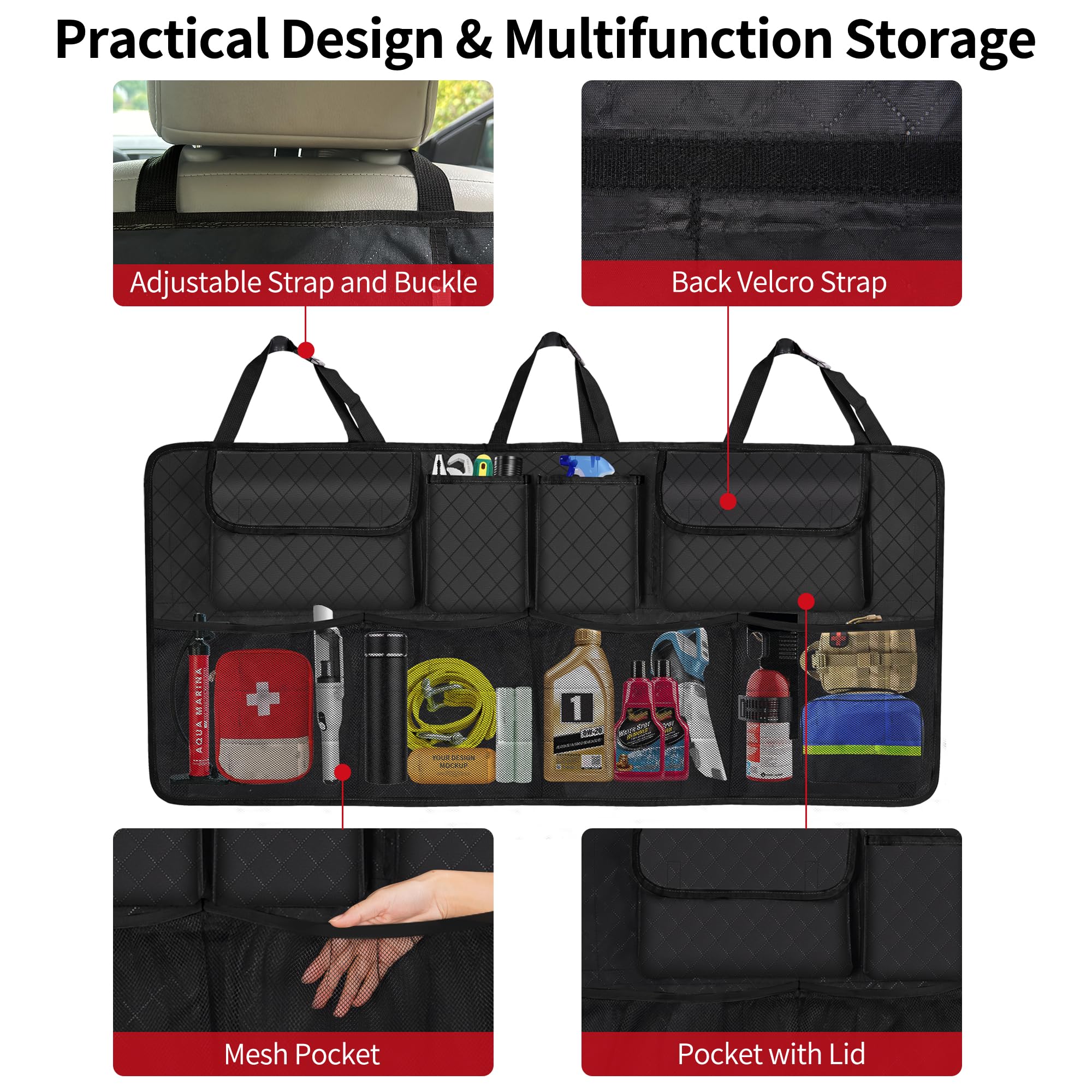 Car Trunk Organizer and Storage, Large Capacity Backseat Hanging Storage Accessories, Backseat Car Organizer for SUV/MPV/Truck (Black)