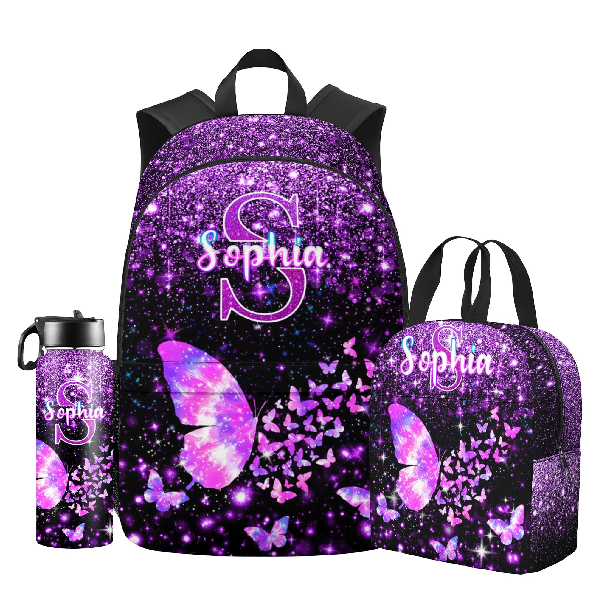 YJtopee Custom Backpack for Girls Personalized Kid Backpack and Lunch Box Set with Name for Kids Kindergarten Custom Back to School Bookbag Schoolbag