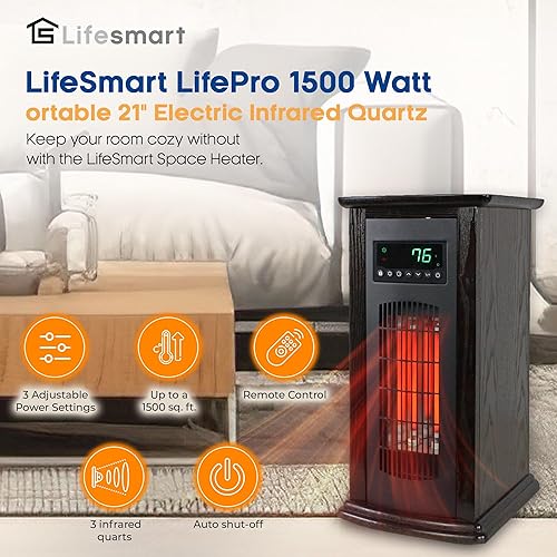 Miniatura 3 de LifeSmart - Calentador eléctrico de torre para habitación interior, espacio de cuarzo infrarrojo con 2 controles remotos, 1500 W
