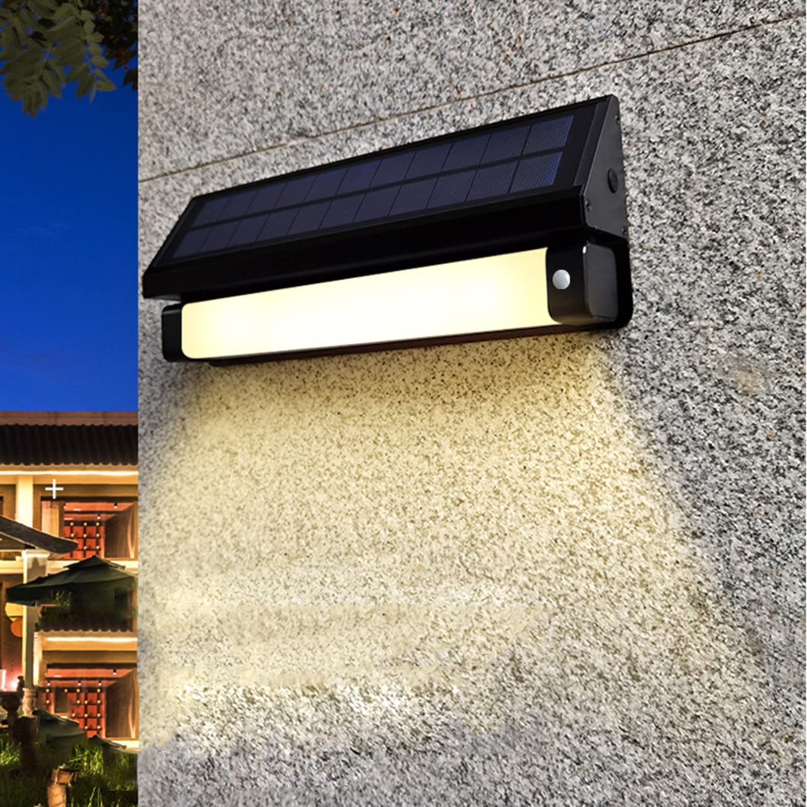 Sensor de Luz Solar Exterior 3300mAh Lámparas Solares con Modo de Luz Blanca/Cálida IP65 Impermeable LED Foco Solar Luz de Pared de Aluminio para Jardín