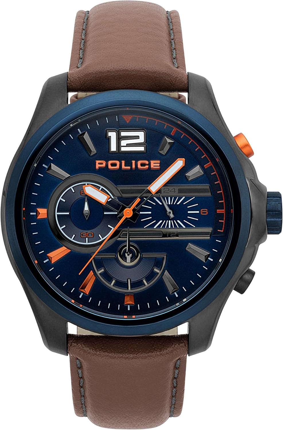 Police Denver Chronograph Gun Case, Drk Blue Dial And Red Leather