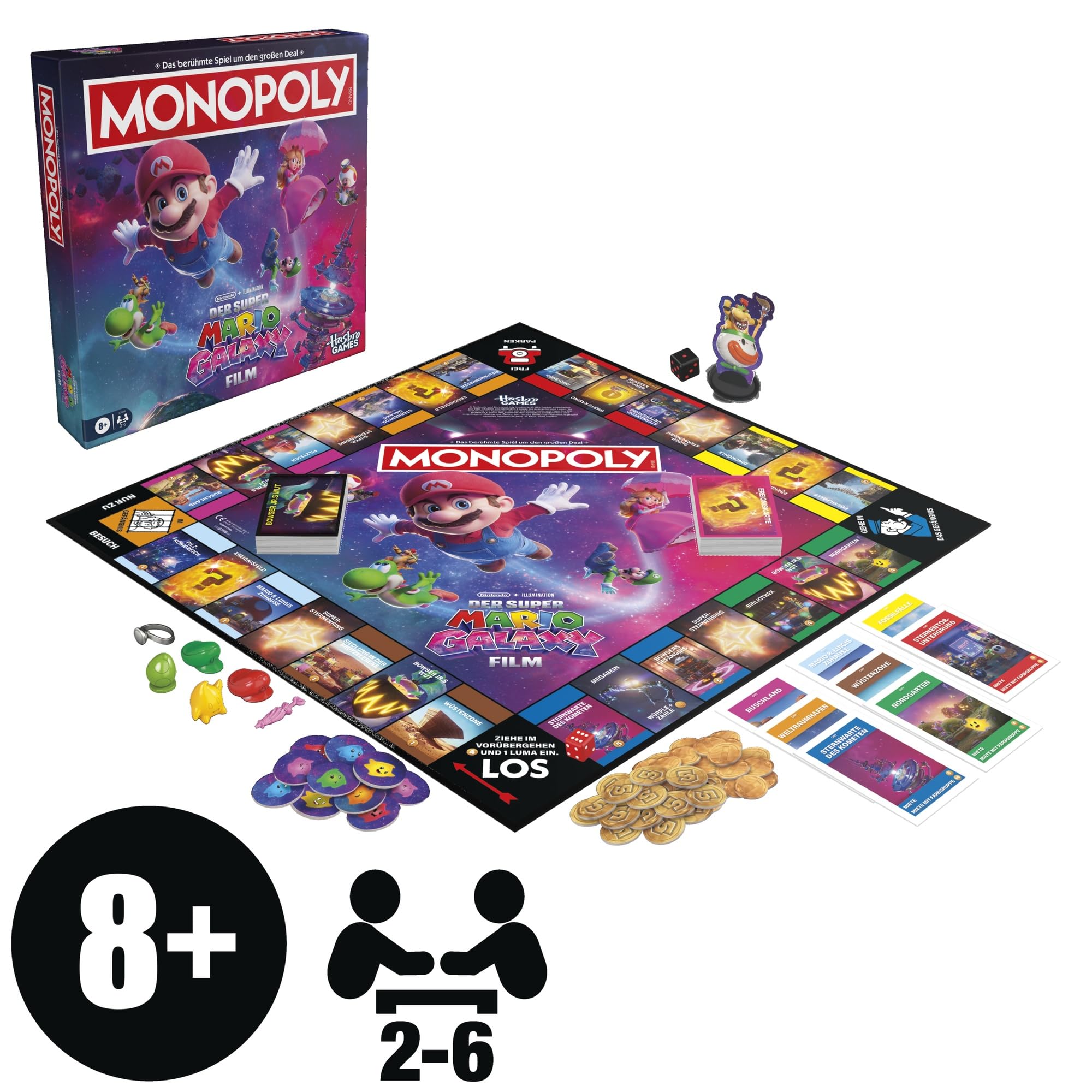 Monopoly: Super Mario Galaxy Film Edition gra planszowa I zabawne gry rodzinne dla dzieci, nastolatków, dorosłych | od 2 do 6 graczy | od 8 lat - wersja niemiecka