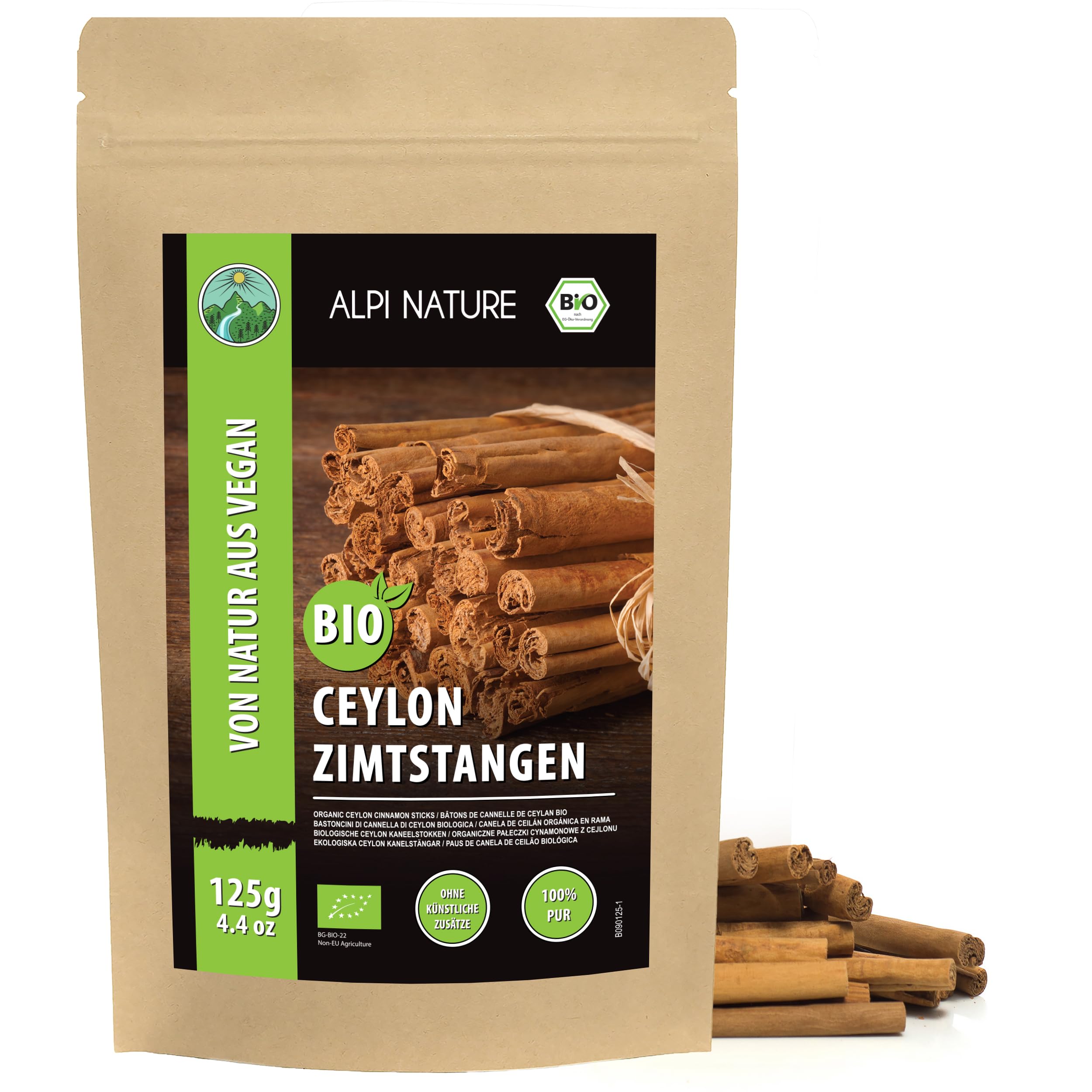 Alpi Nature Cannelle de Ceylan BIO en Bâtons 125g, Bâtons de Cannelle 80 mm, Environ 14-16 par Sachet