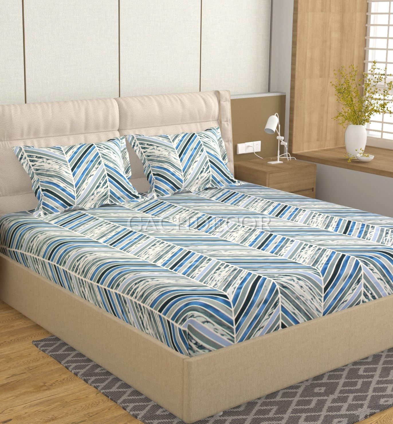 GACHDECOR 300Tc Breathable Printed Cotton Feel Fabric All Around Elastic Fitted Bedsheets King Size,Premium Fitted Bedsheets For Double Bed With 2 Pillow Covers,Size 78" X 72",Texture Art,Blue (B0CRP7CQ7J) Amazon Price History, Amazon Price Tracker