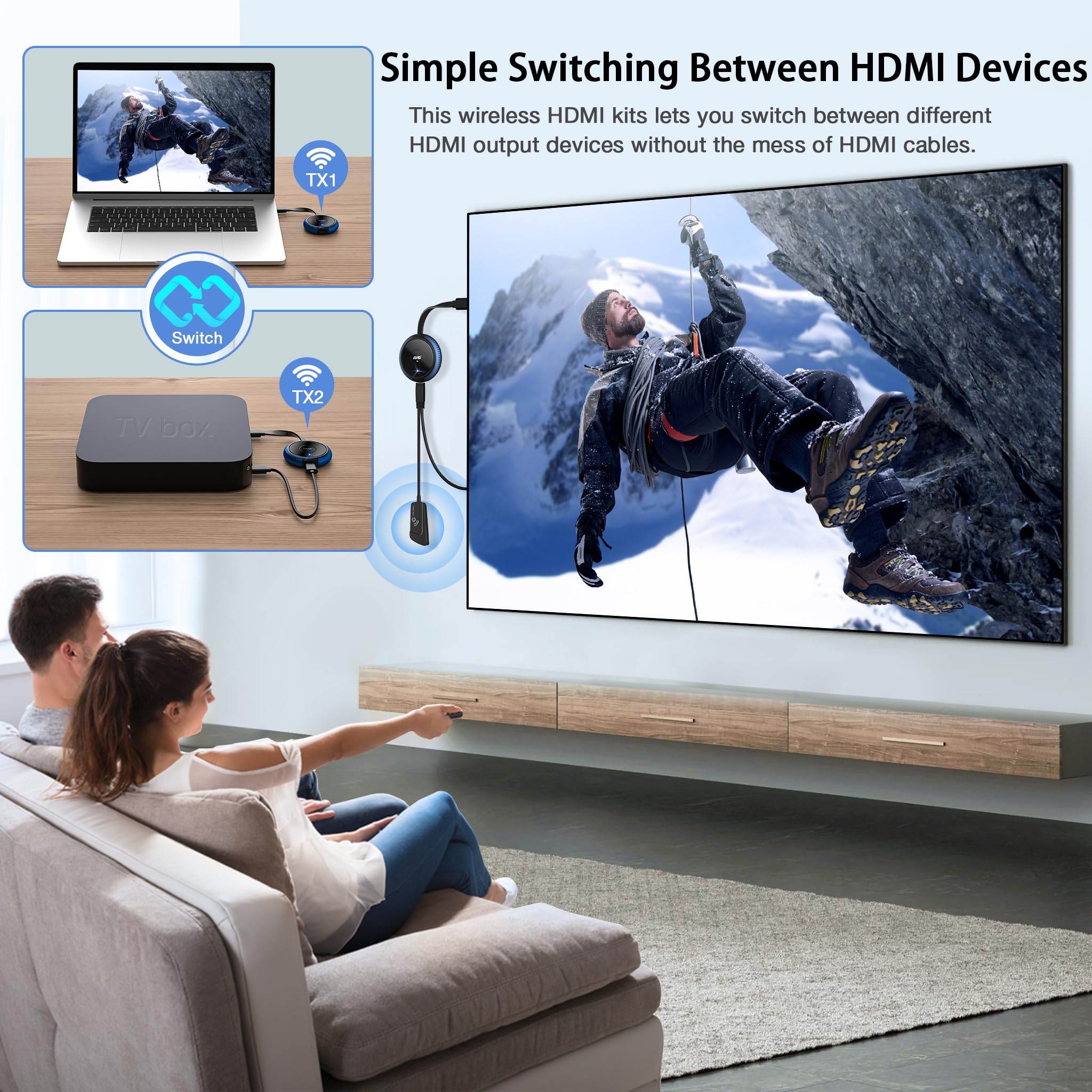 AIMIBO Transmisor HDMI Inalámbrico 2 y 1 Receptor, Múltiple TXs 165FT/50M, decodificación 4K 5G Video Audio Streaming para Portátil/DSLR/TV Box/PC/Phone